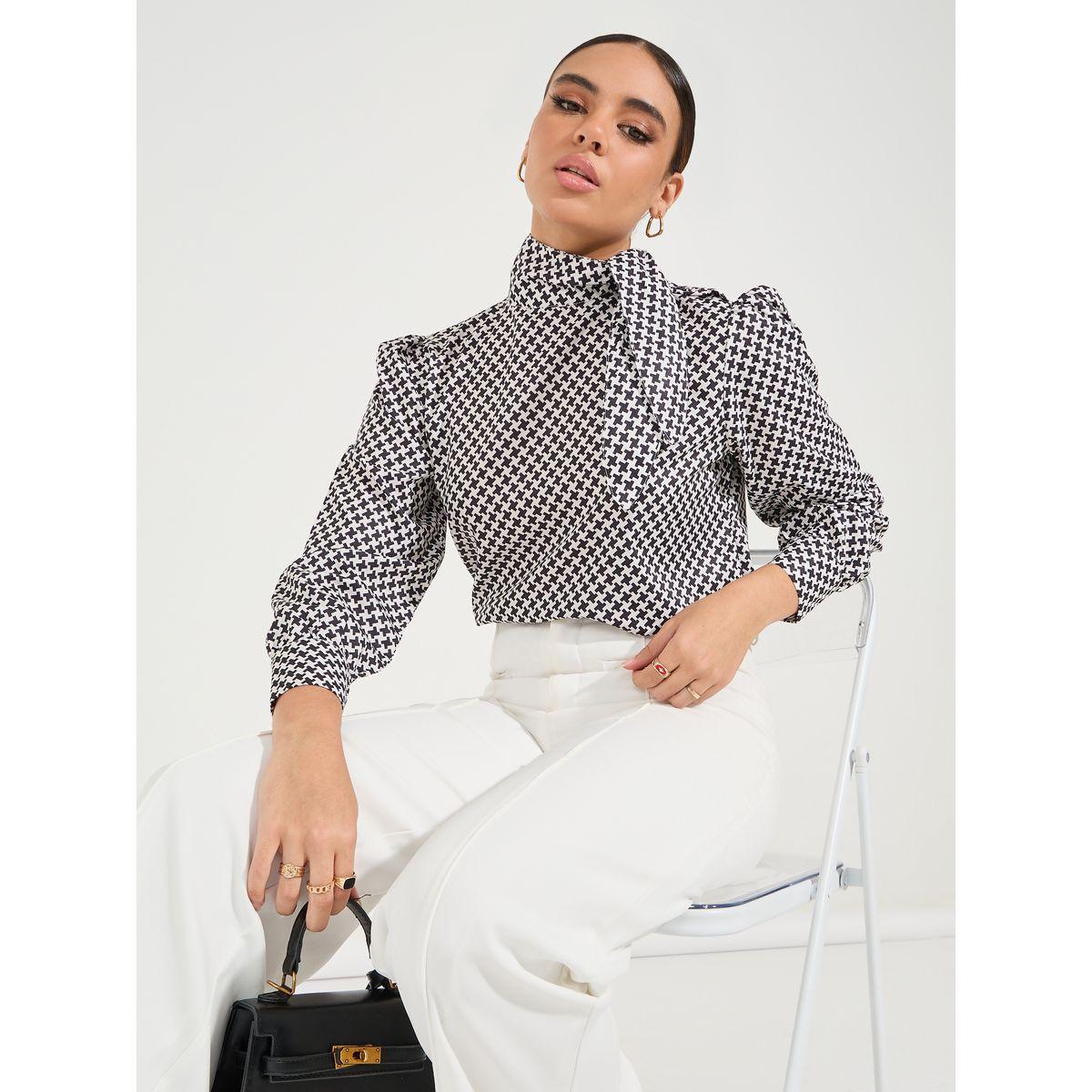 Styli Elevate AOP Regular Fit Tie-Up Neck Top-women-clothing-shirtsandblouses-blouses-image-1