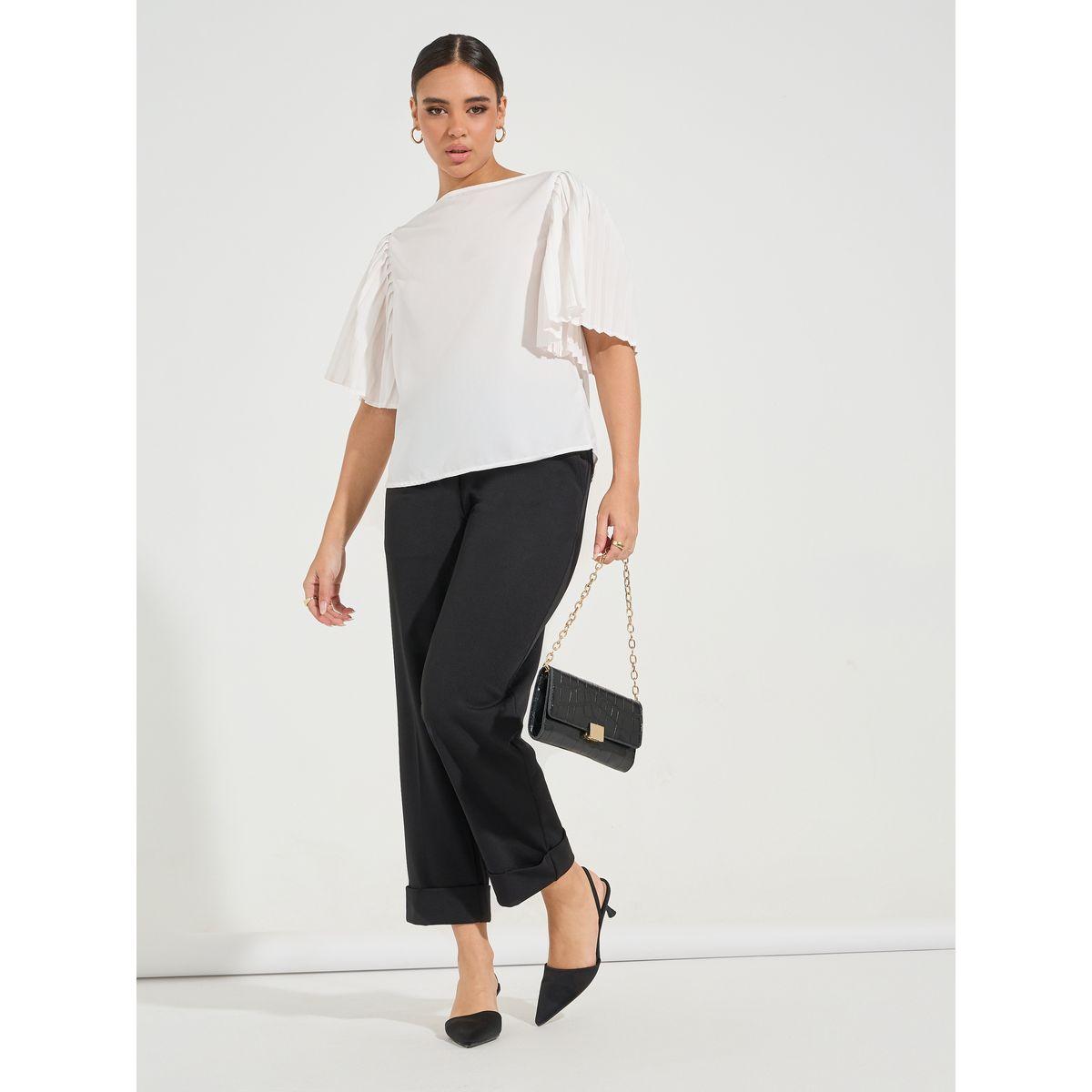 Styli Elevate Regular Fit Solid Pleated Flute Sleeve Top-women-clothing-shirtsandblouses-blouses-image-2