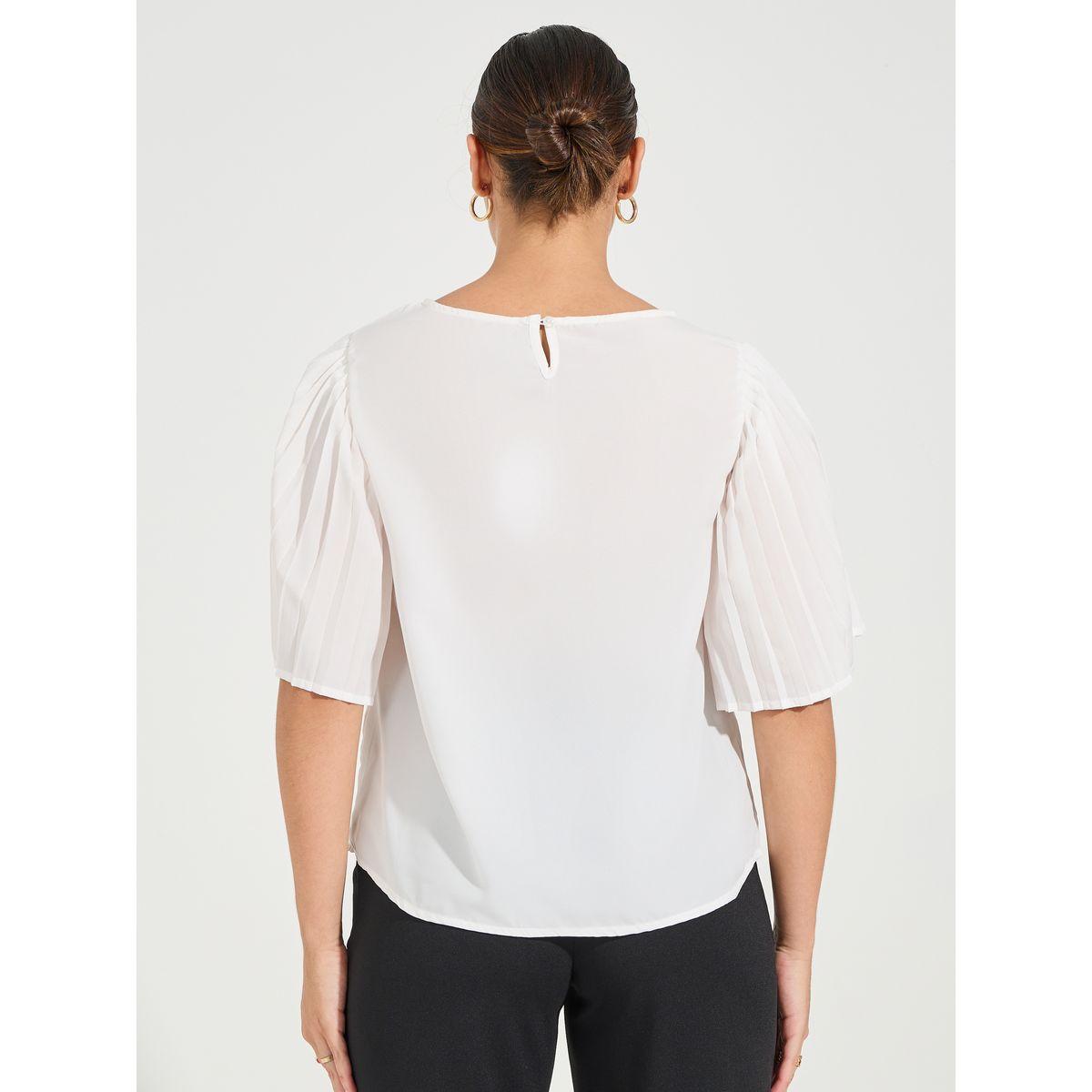 بلوزة سادة بقصة عادية واكمام فلوت-women-clothing-shirtsandblouses-blouses-image-5