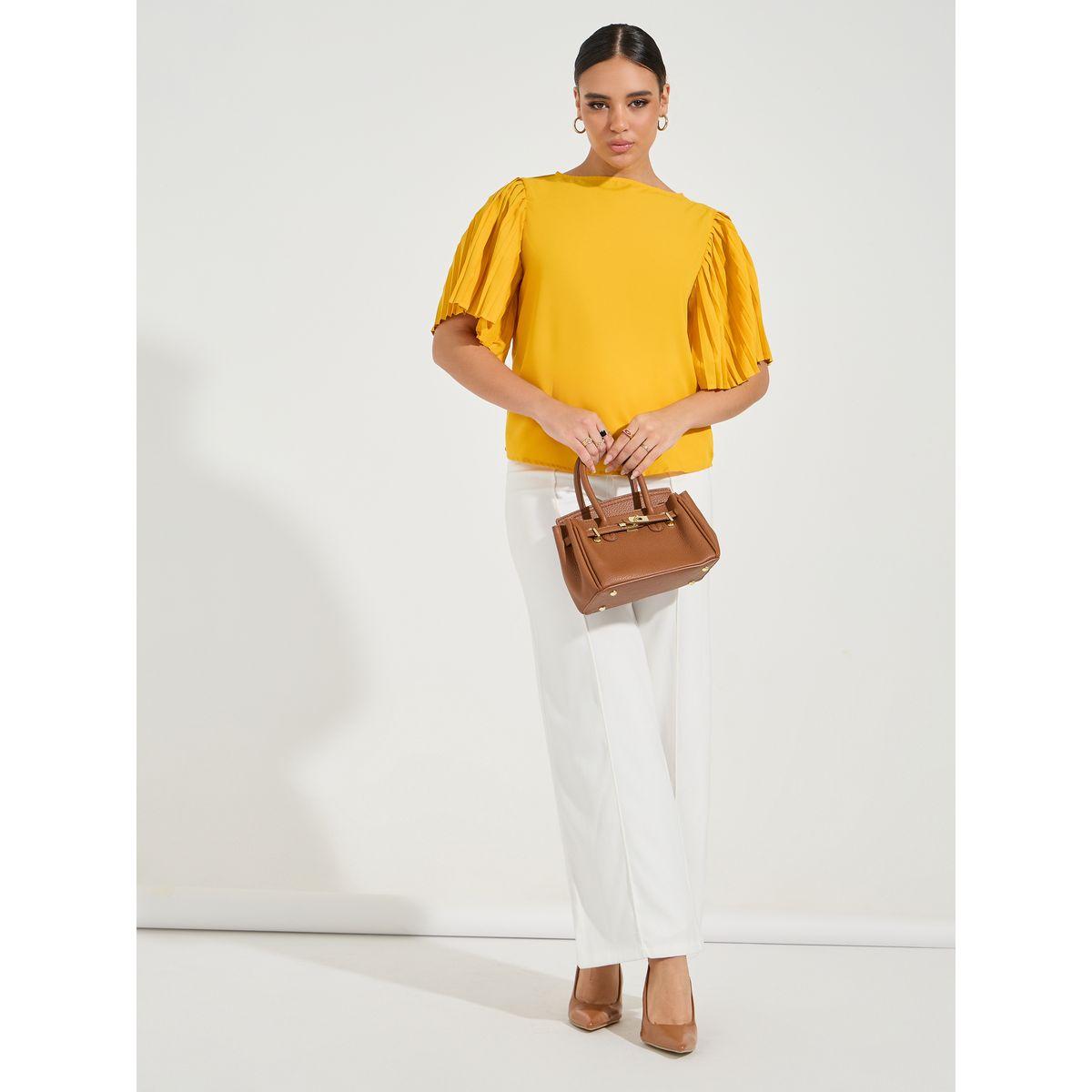 بلوزة سادة بقصة عادية واكمام فلوت-women-clothing-shirtsandblouses-blouses-image-4