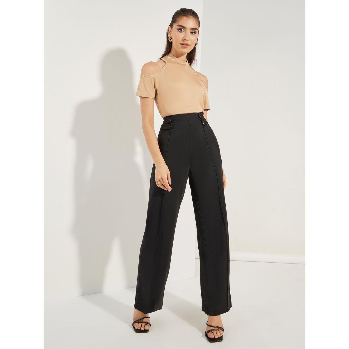 Styli Wide Leg Pintuck Pants with Button Detail-women-clothing-bottoms-trousers-image-1