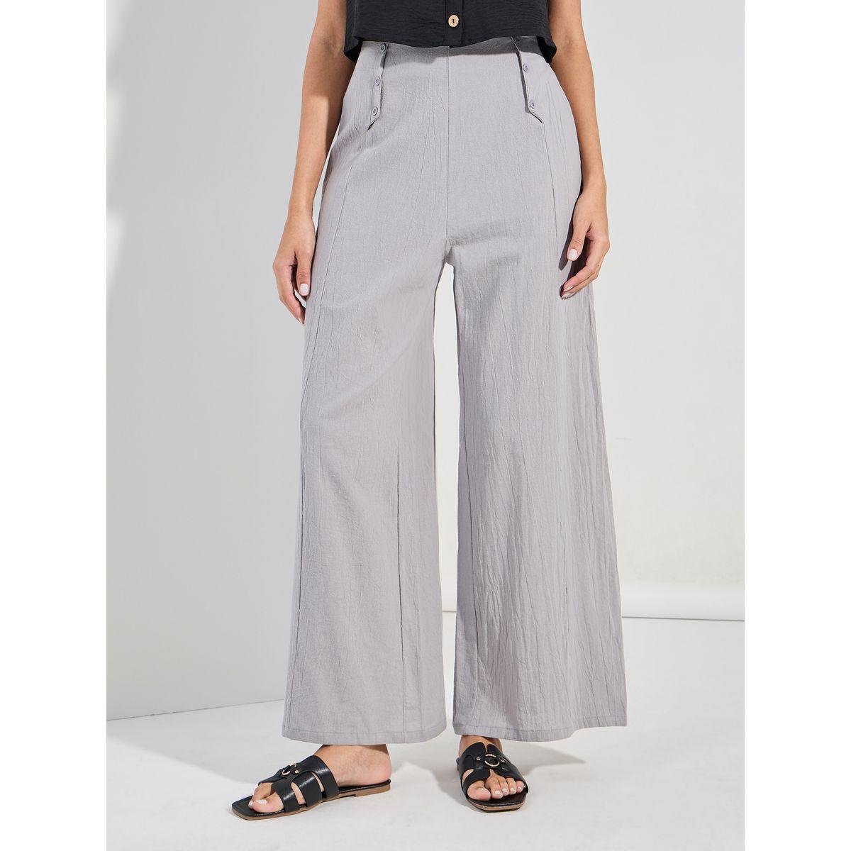 Styli Textured Wide Leg Pants with Button Detail-women-clothing-bottoms-trousers-image-1