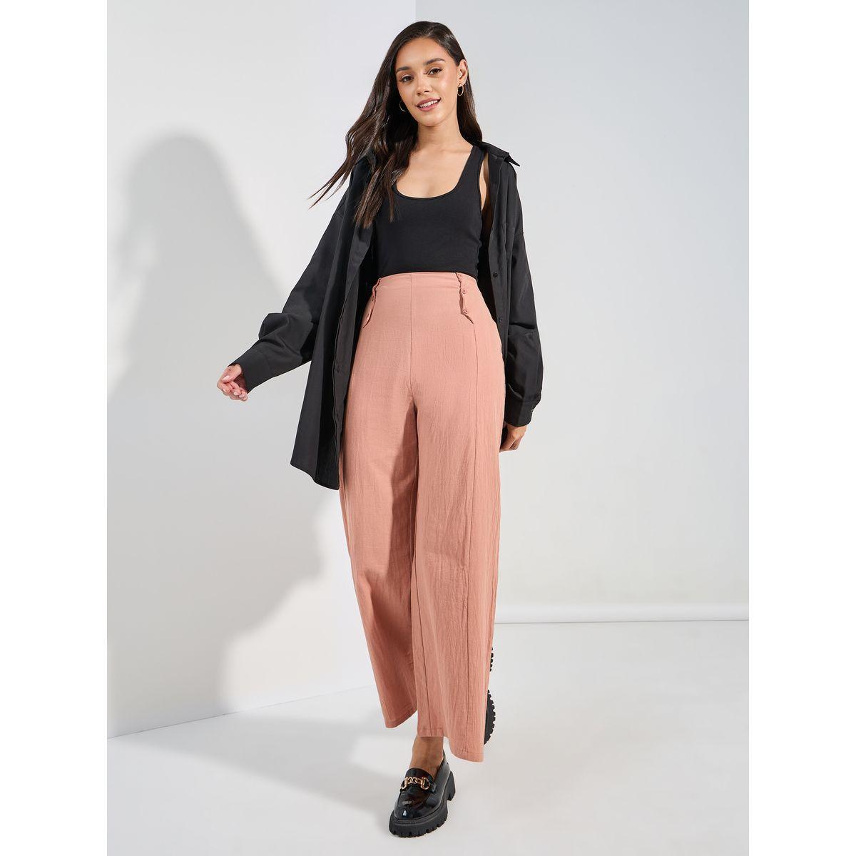 Styli Textured Wide Leg Pants with Button Detail-women-clothing-bottoms-trousers-image-2