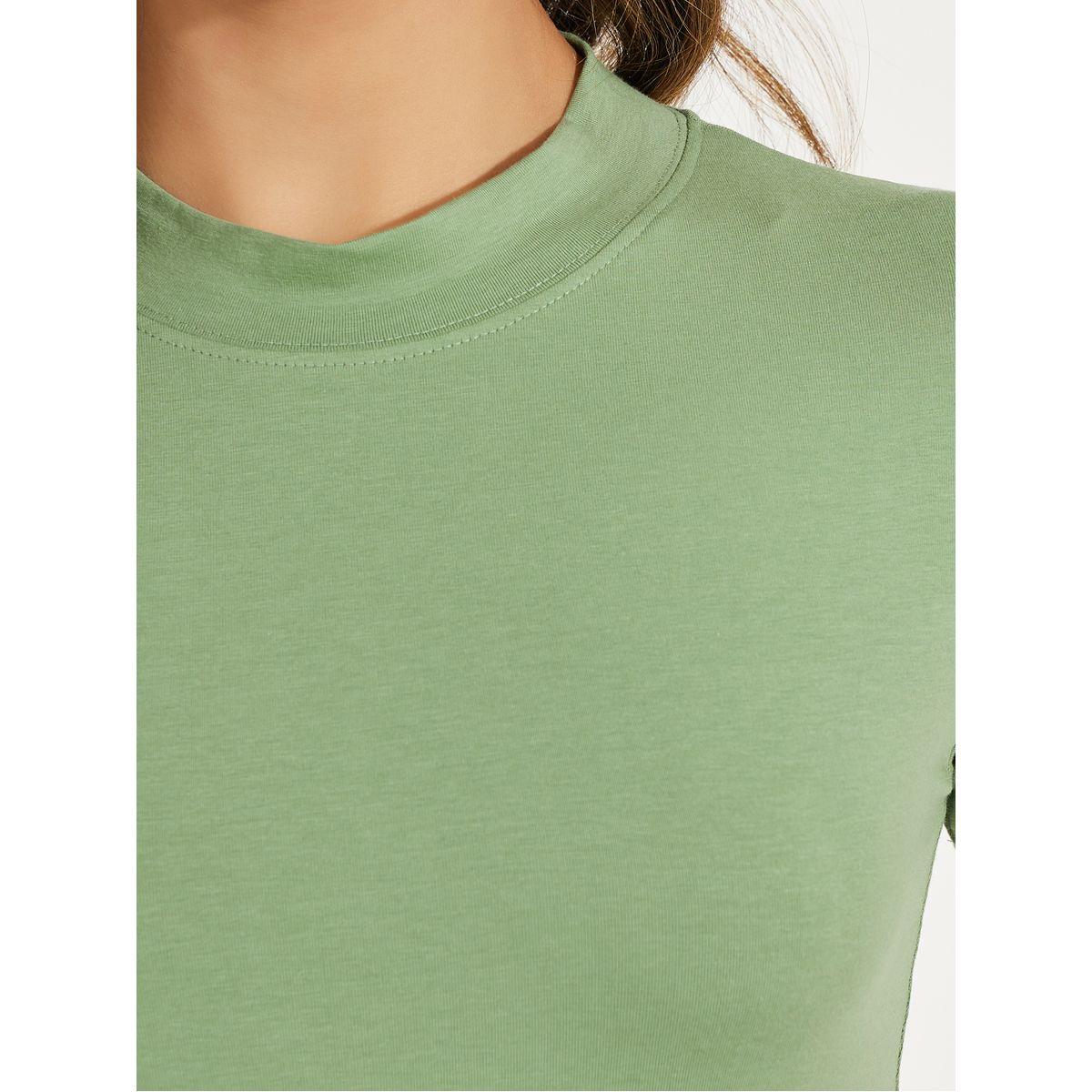 تيشيرت قطن مُجسم بياقة عالية-women-clothing-tshirts-image-4