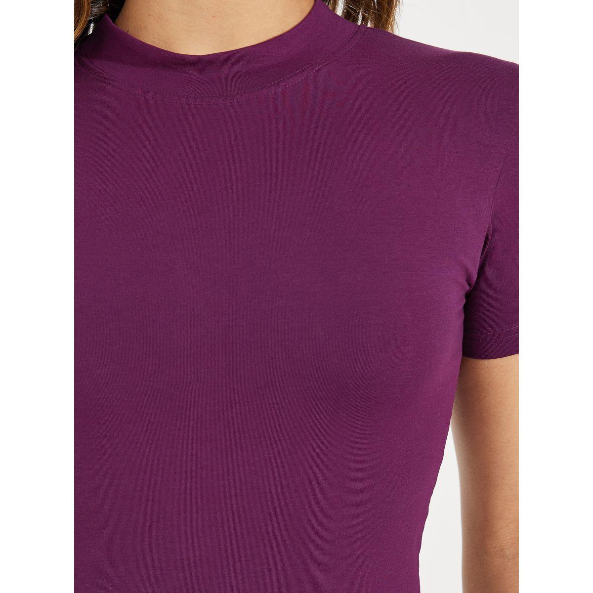 تيشيرت قطن مُجسم بياقة عالية-women-clothing-tshirts-image-4