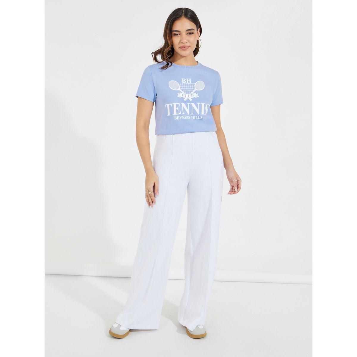 تيشيرت مطبع بطبعة جرافيك مع قصة عادية-women-clothing-tshirts-image-2