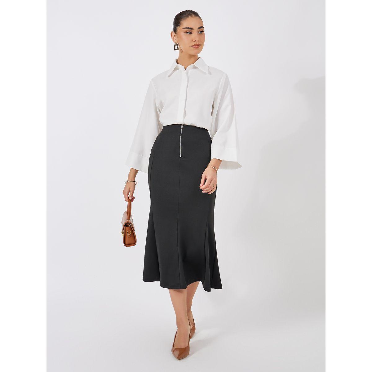 Styli Fit And Flare Midi Skirt with Half Zipper-women-clothing-bottoms-skirts-image-2