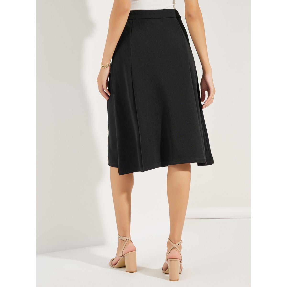 تنورة ميدي سادة بحافة واسعة وشق امامي-women-clothing-bottoms-skirts-image-4
