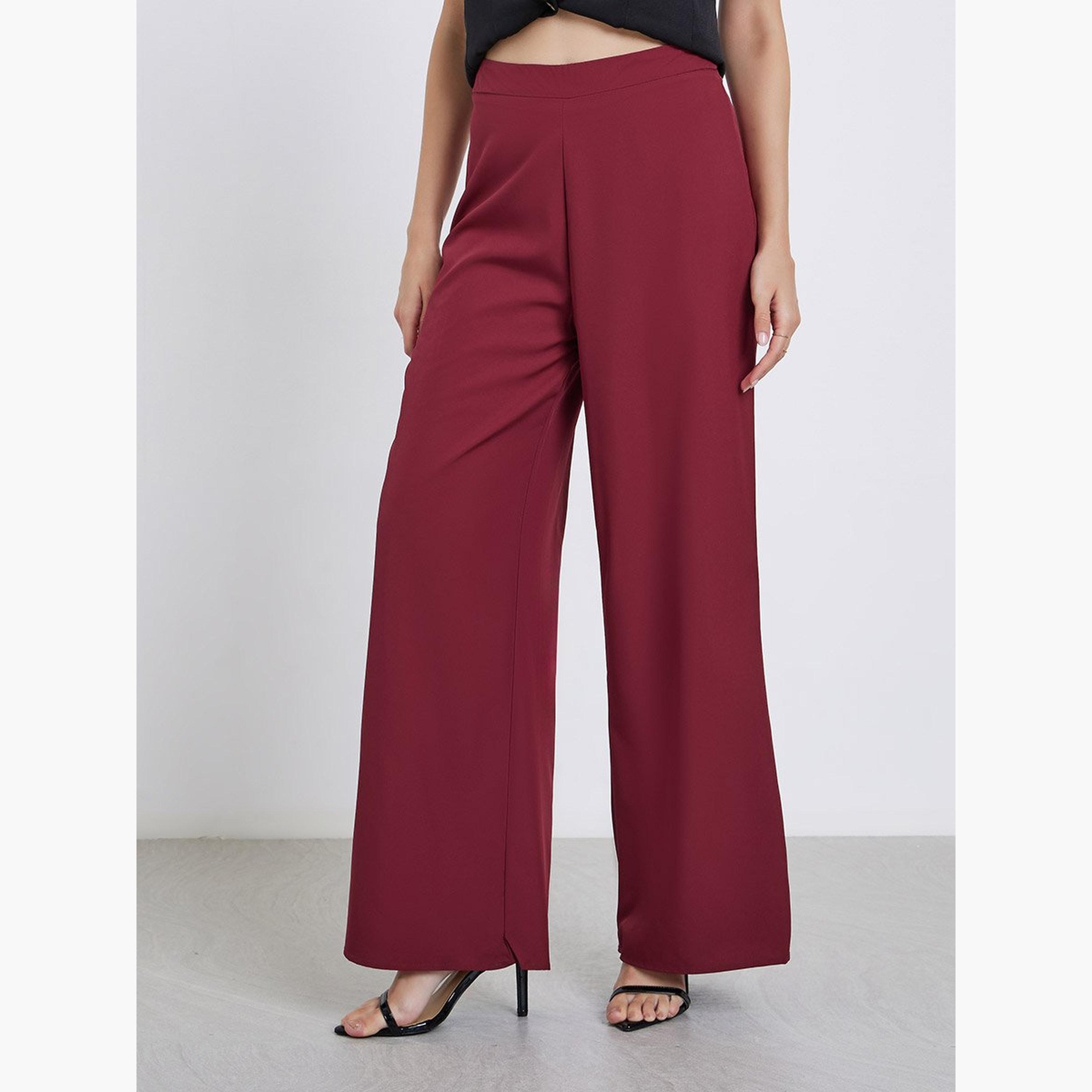ستايلي - بنطال واسع الساق لون عنابي-women-clothing-bottoms-trousers-image-1