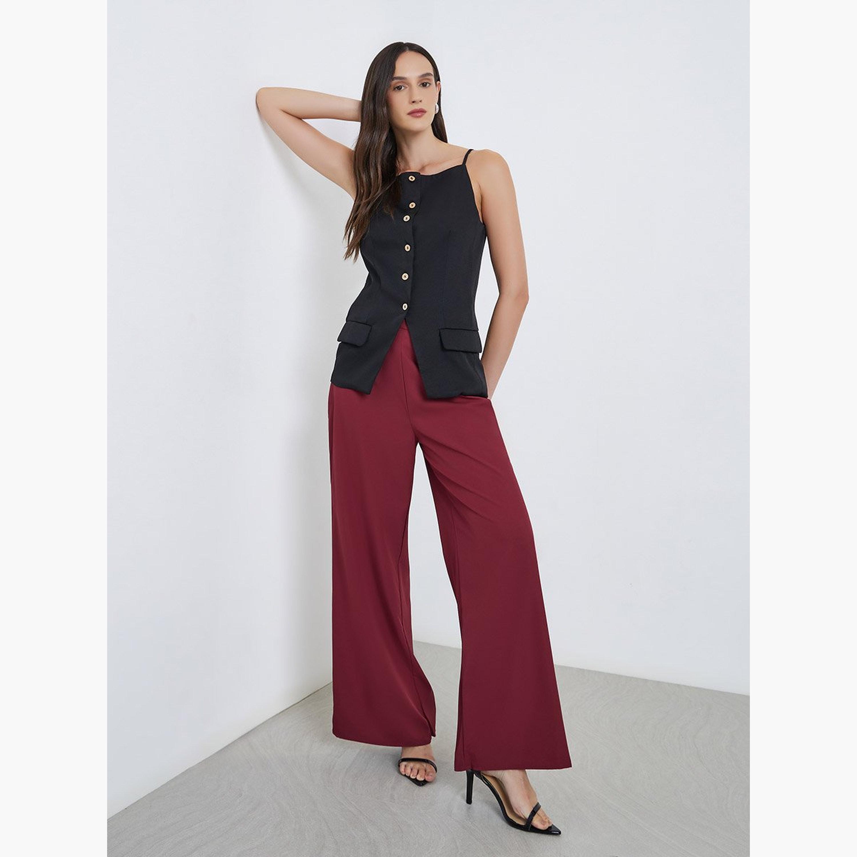 ستايلي - بنطال واسع الساق لون عنابي-women-clothing-bottoms-trousers-image-2