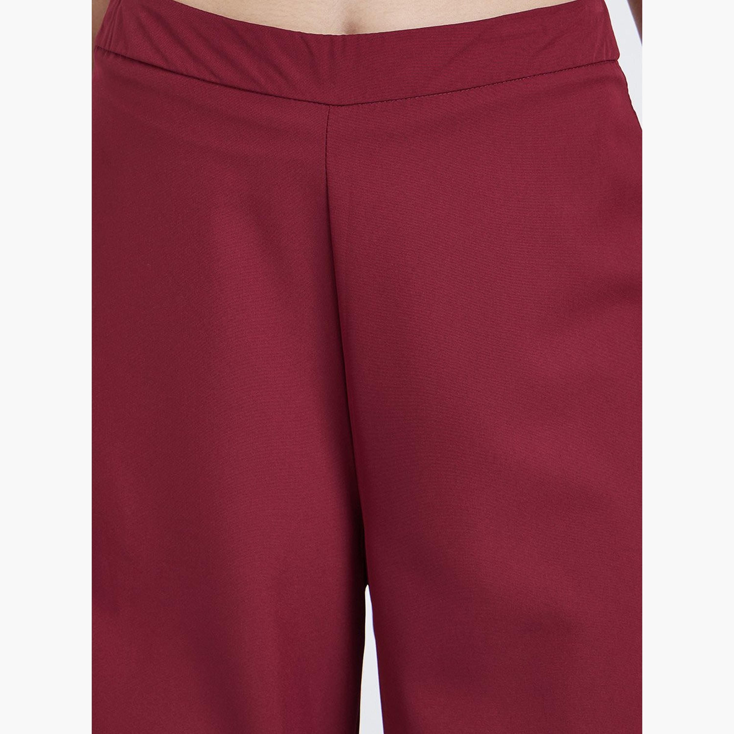 ستايلي - بنطال واسع الساق لون عنابي-women-clothing-bottoms-trousers-image-3