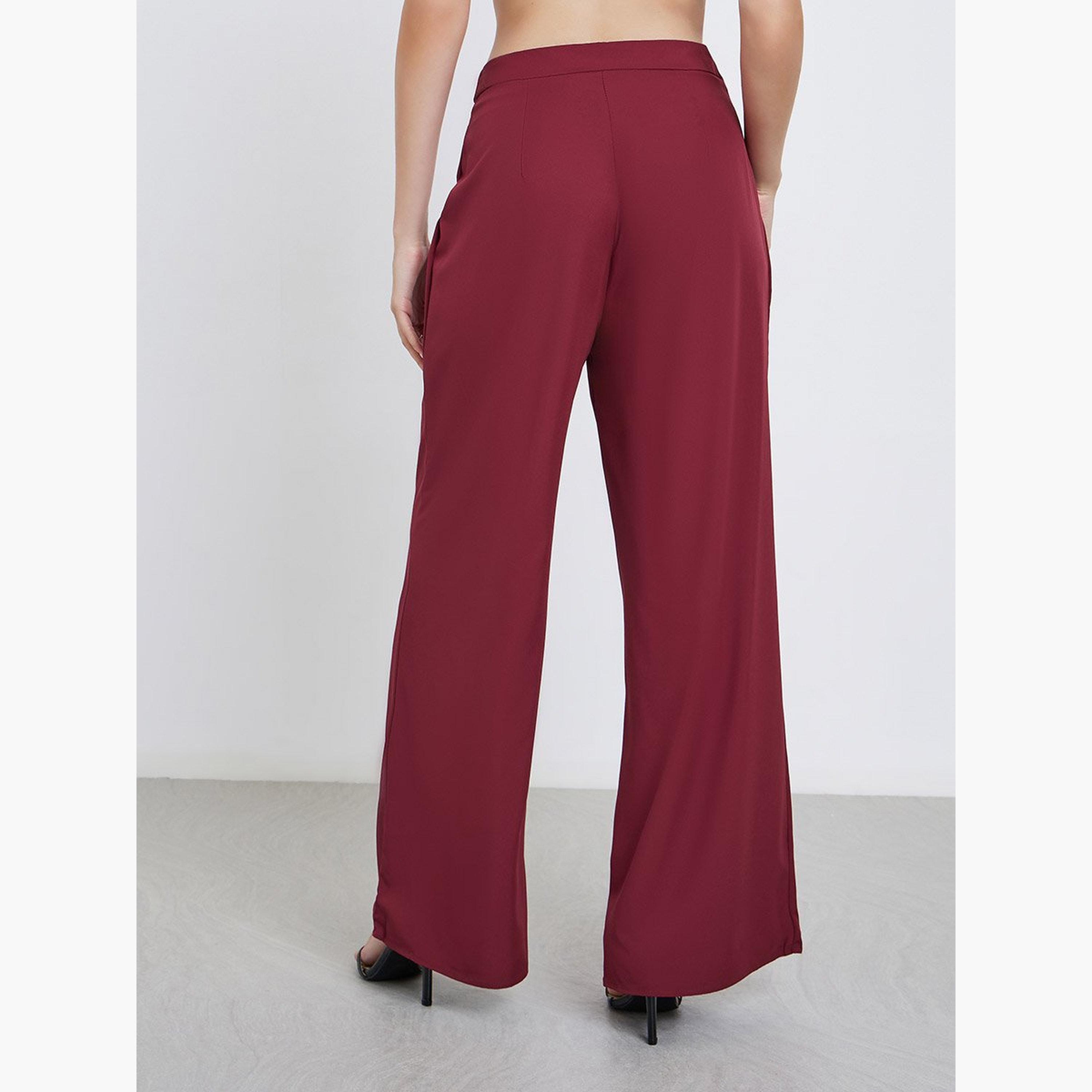 ستايلي - بنطال واسع الساق لون عنابي-women-clothing-bottoms-trousers-image-4