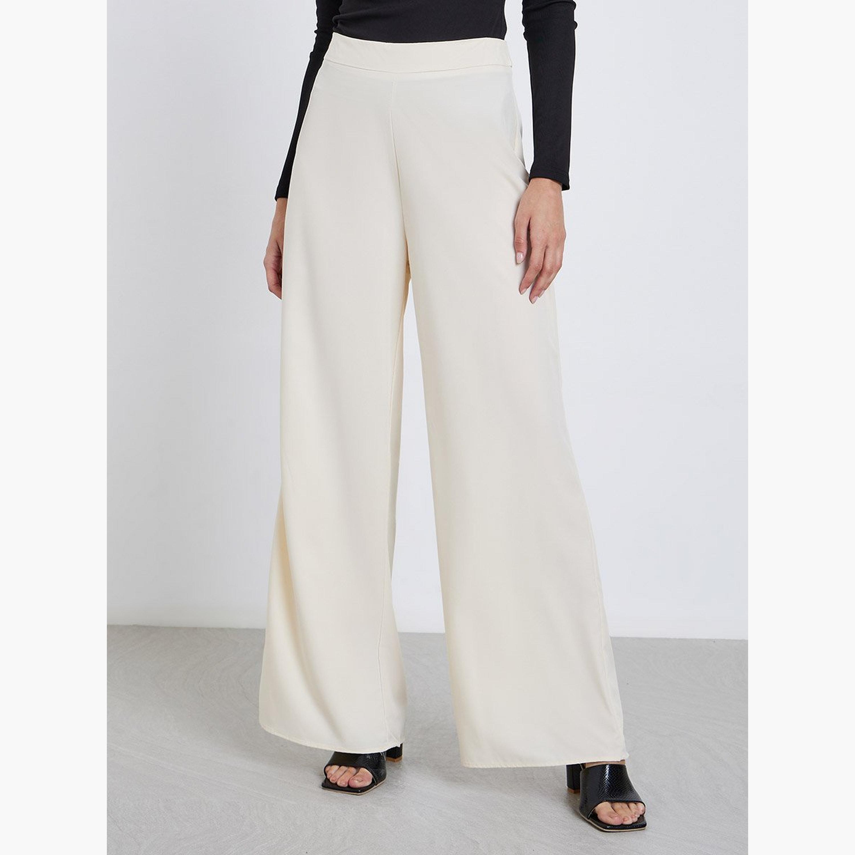 Styli Cream Wide Leg Trousers-women-clothing-bottoms-trousers-image-1