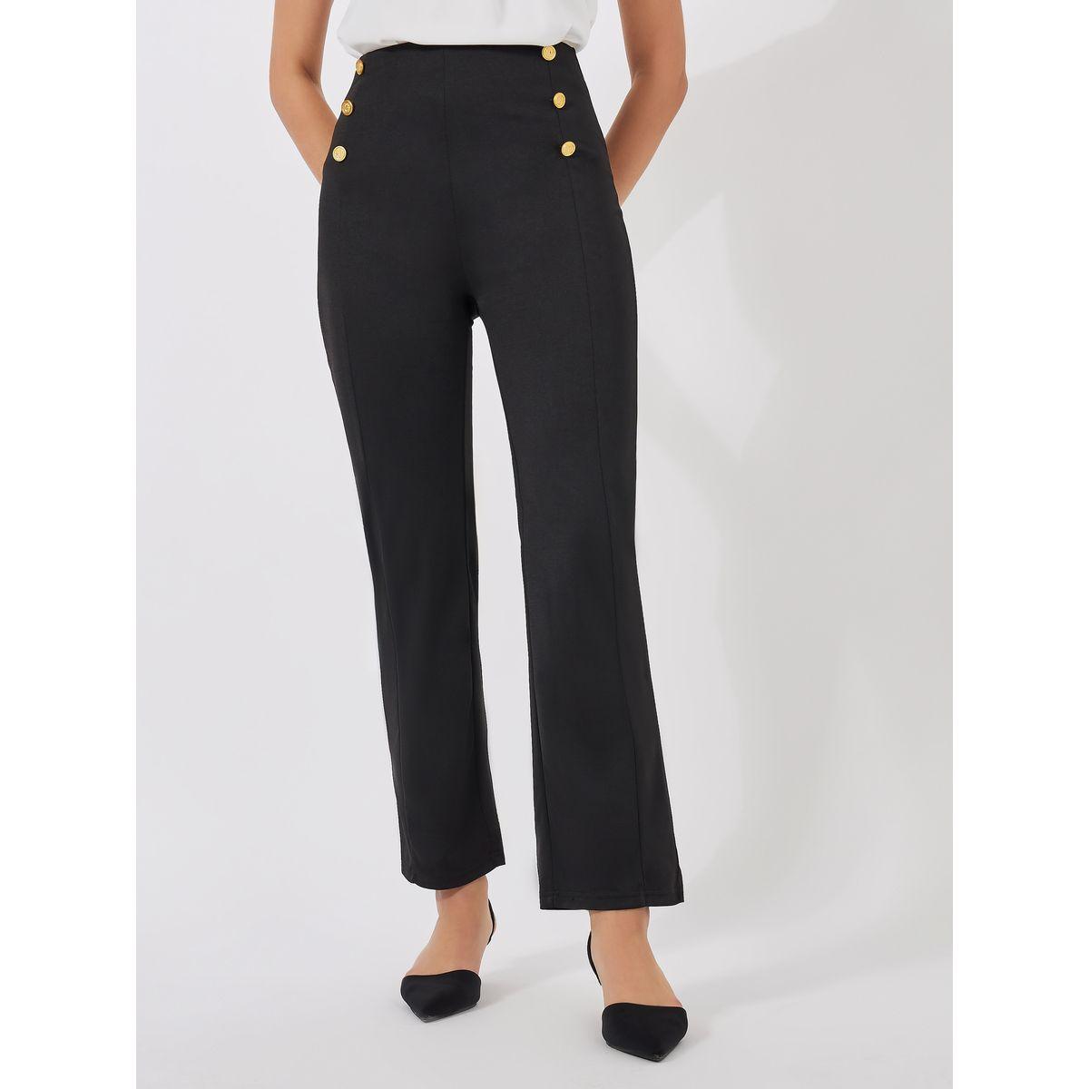 بنطال بنمظهر تريقنز مع زر إغلاق-women-clothing-bottoms-trousers-image-1