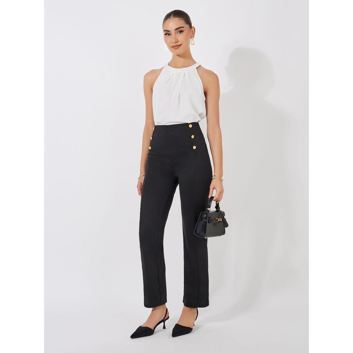 بنطال بنمظهر تريقنز مع زر إغلاق-women-clothing-bottoms-trousers-image-2