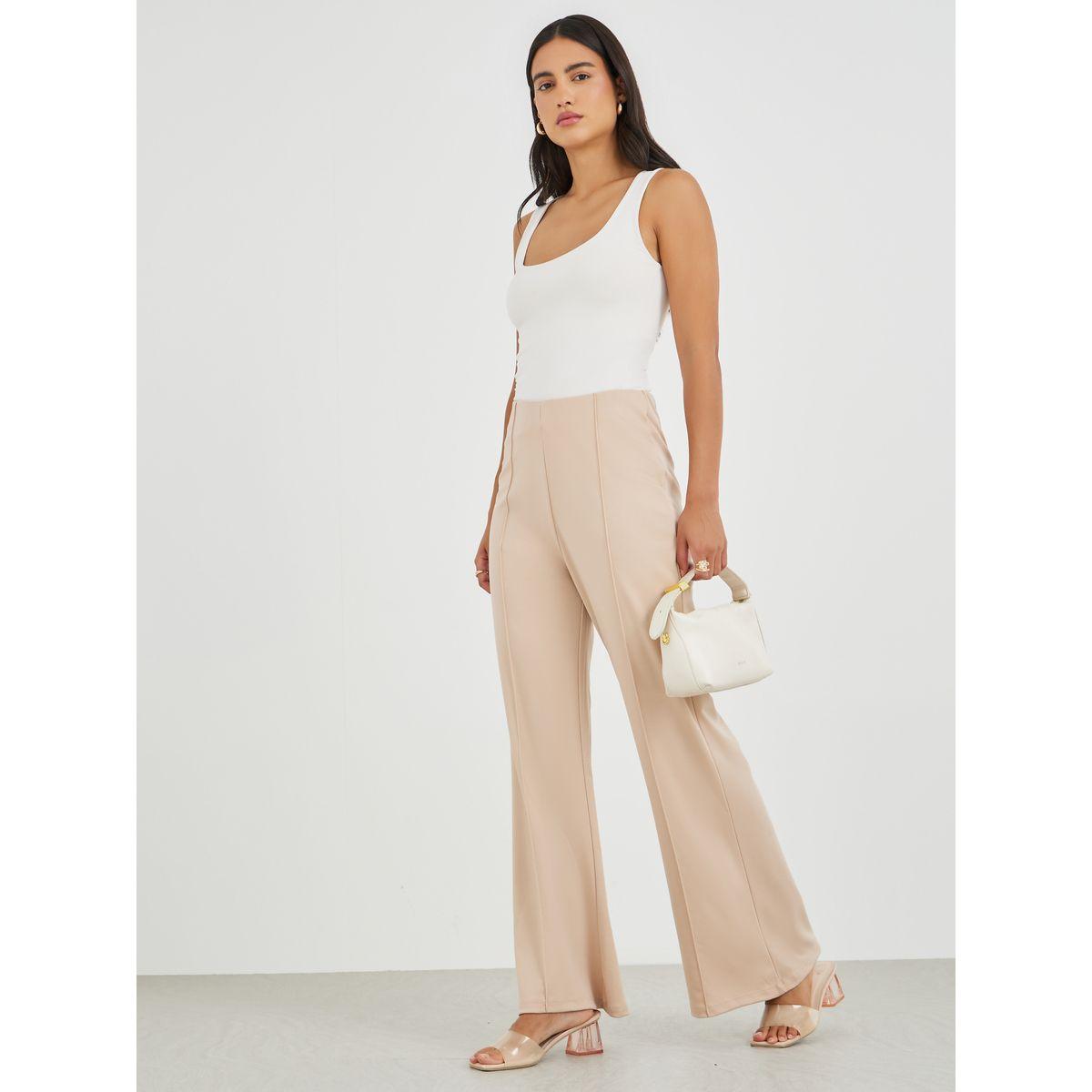 بنطال بأرجل واسعة وخصر عالي مع تفاصيل محزوزة-women-clothing-bottoms-trousers-image-1