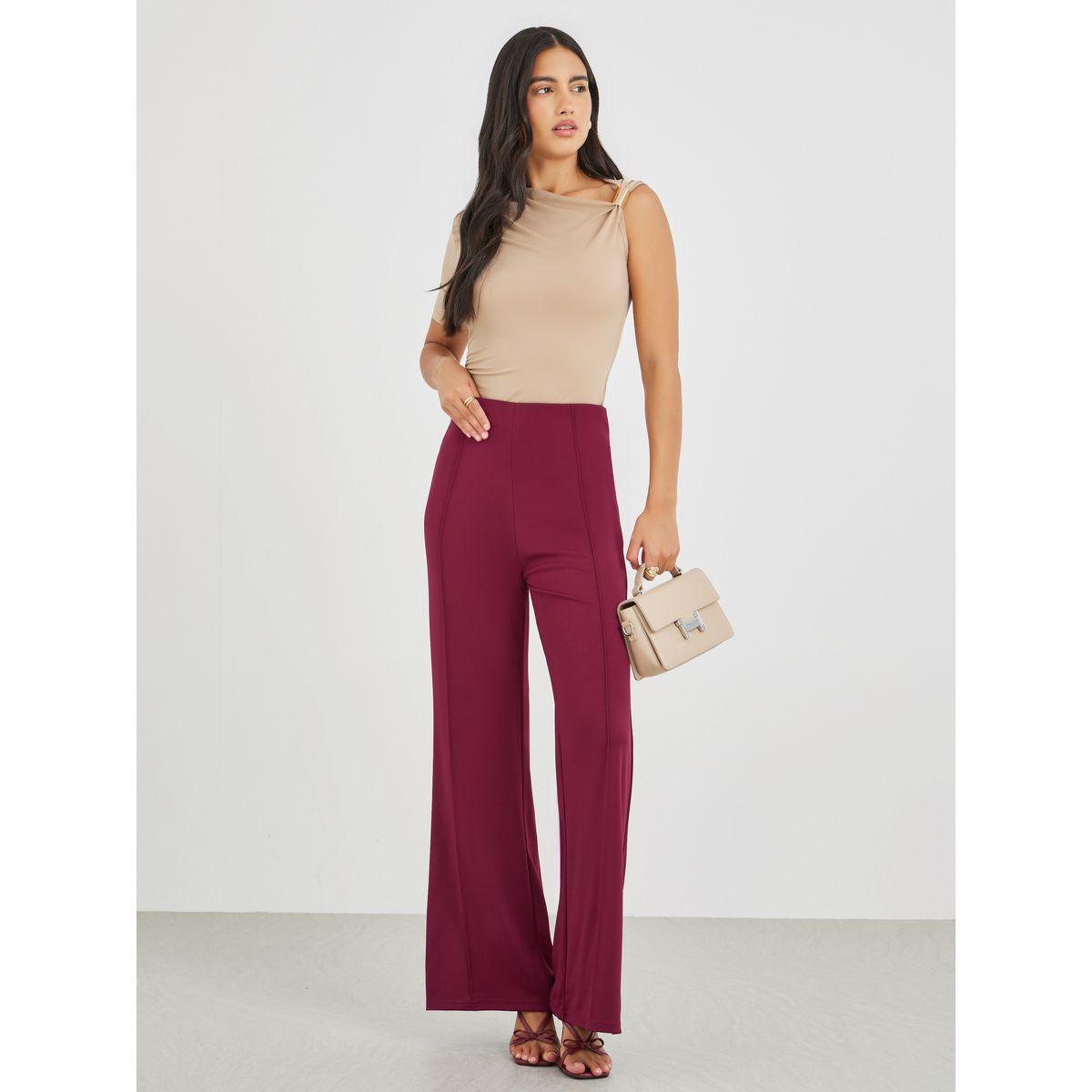بنطال بأرجل واسعة وخصر عالي مع تفاصيل محزوزة-women-clothing-bottoms-trousers-image-1