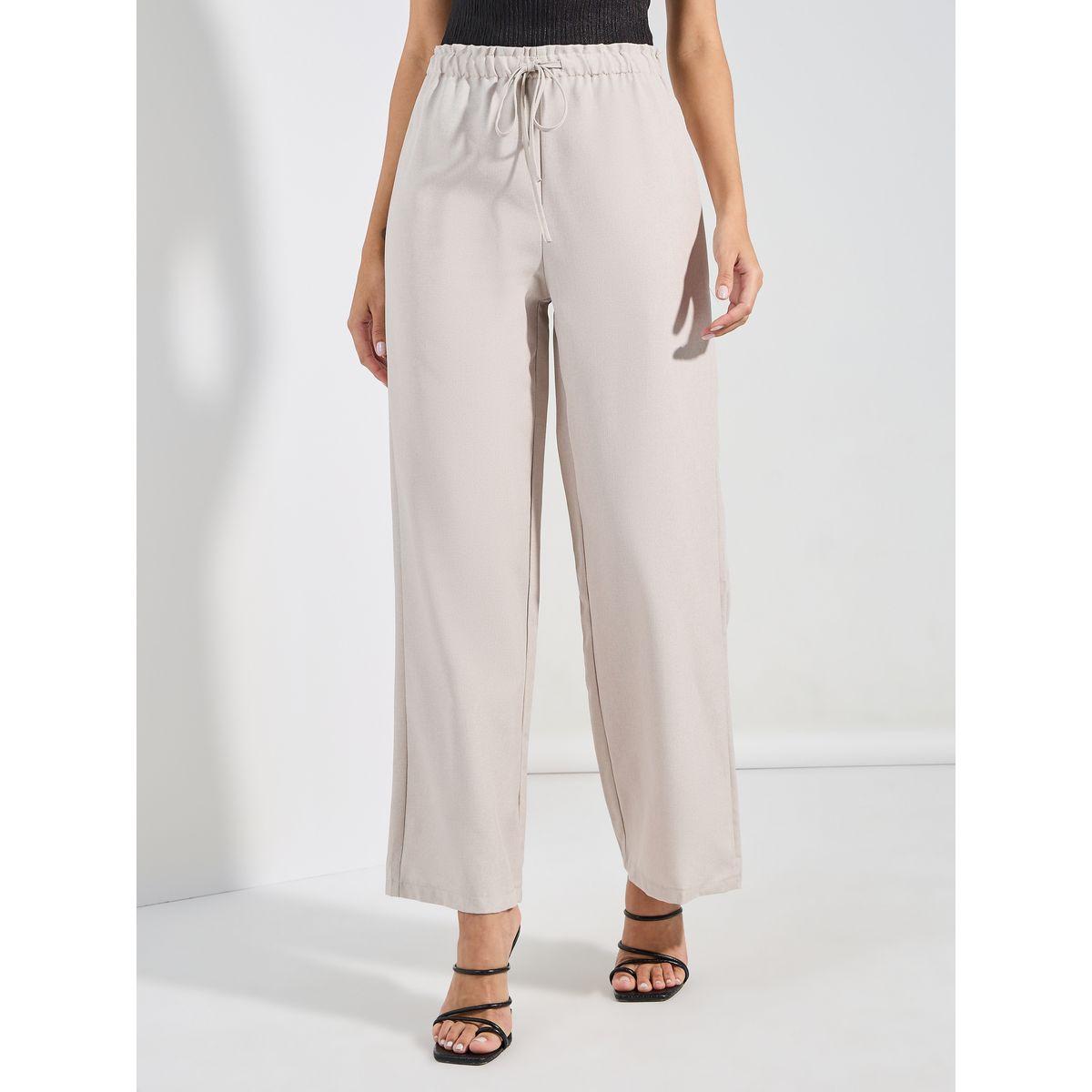 Styli Straight Fit Linen Look Pants with Drawstrings-women-clothing-bottoms-trousers-image-1