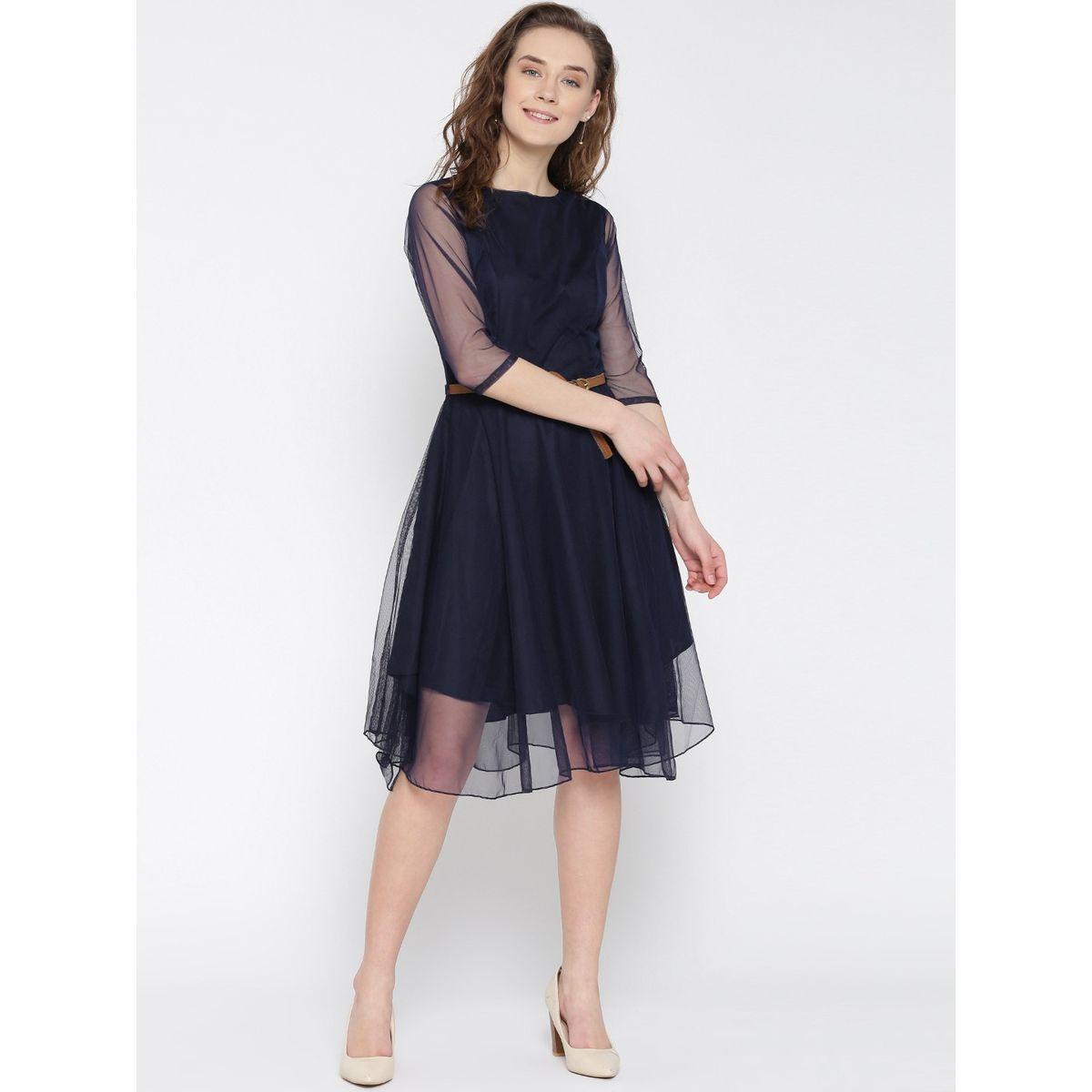 U&F X Styli  Mesh Insert Layered Knee Length Dress-women-clothing-dresses-image-1