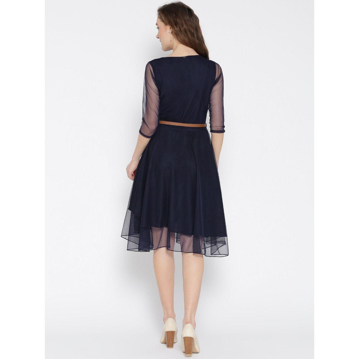 فستان بطول الركبة مع تفاصيل شبكية يو آند إف × ستايلي-women-clothing-dresses-image-2