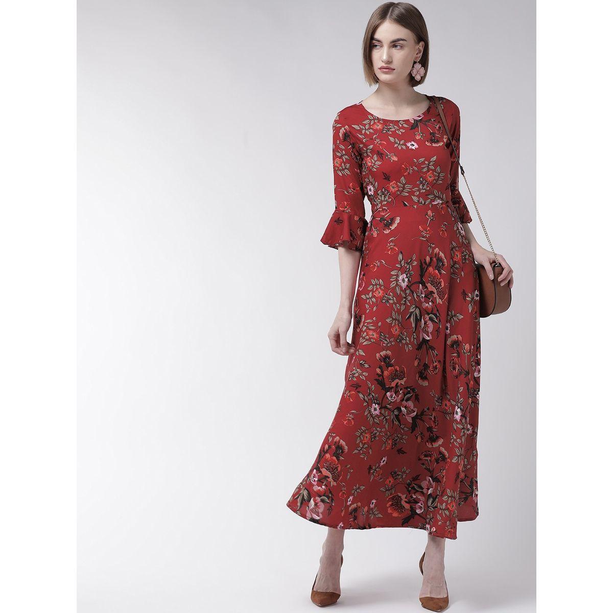 فستان طويل مطبع بزهور مع اكمام بنمط جرس يو آند إف × ستايلي-women-clothing-dresses-image-1