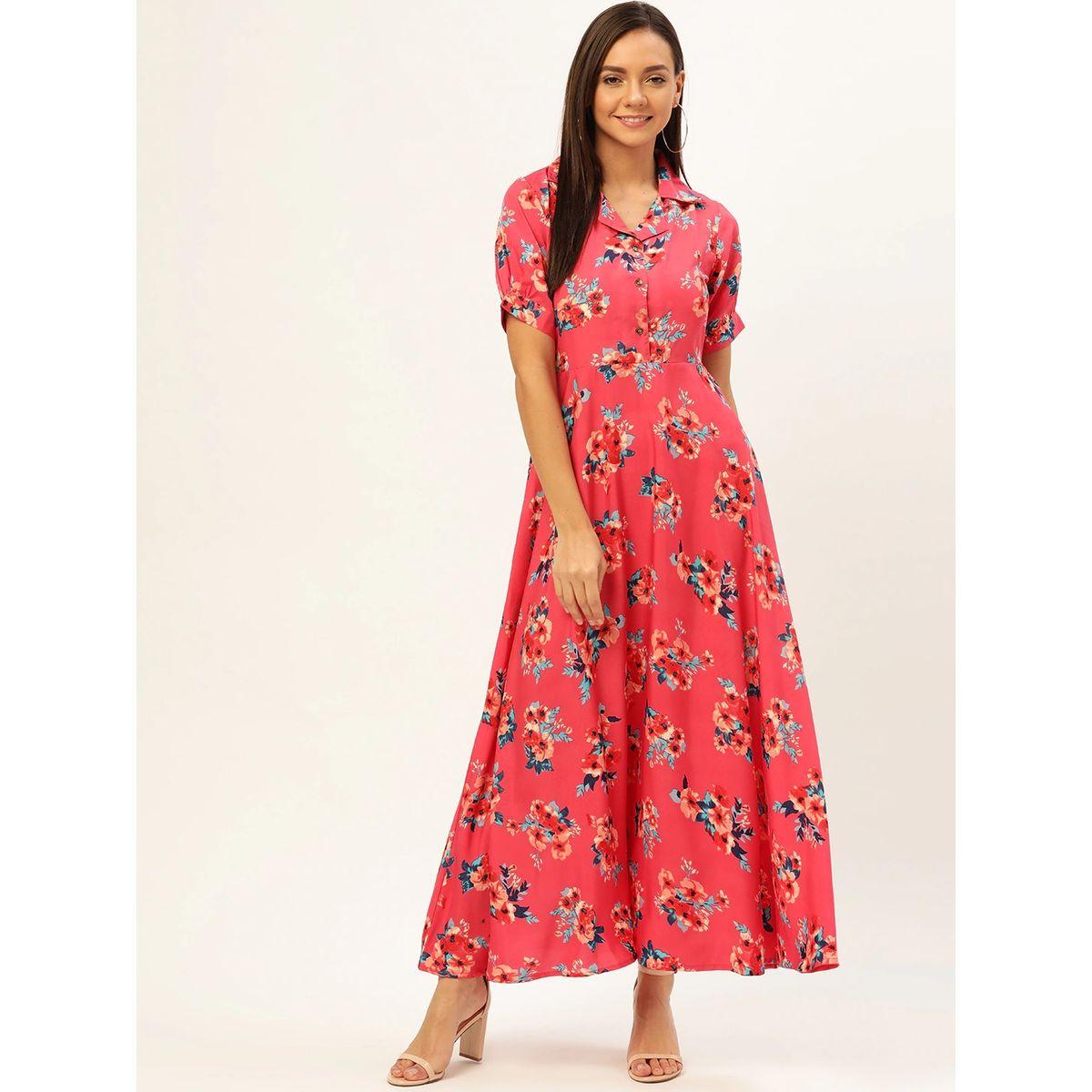 فستان طويل مطبع بزهور مع ياقة بطية يو آند إف × ستايلي-women-clothing-dresses-image-2