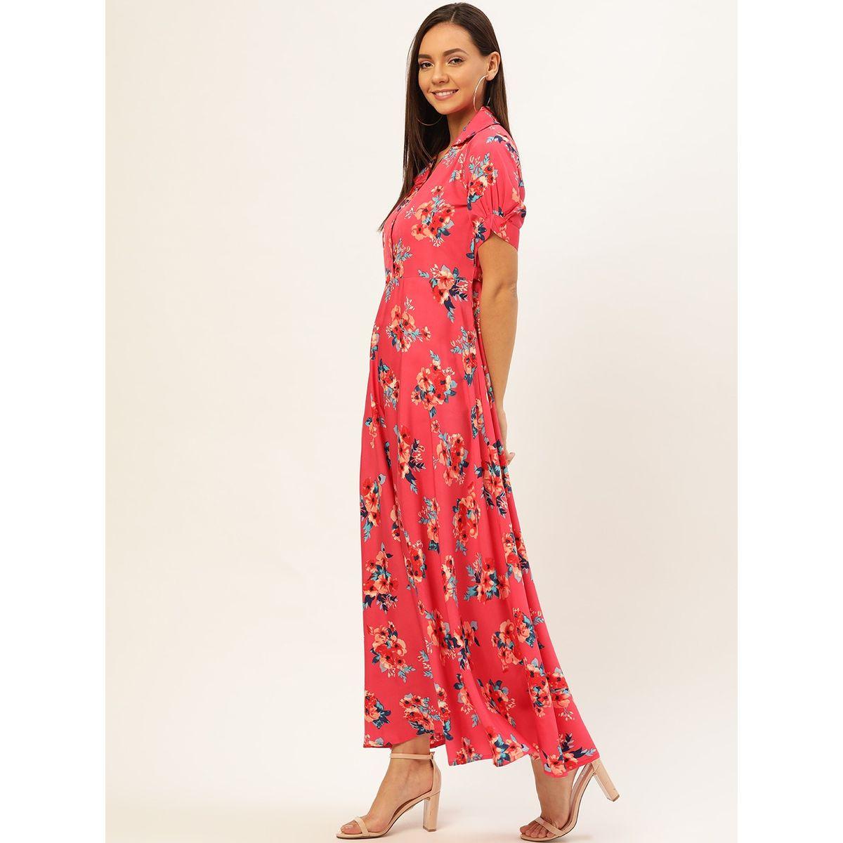 فستان طويل مطبع بزهور مع ياقة بطية يو آند إف × ستايلي-women-clothing-dresses-image-4