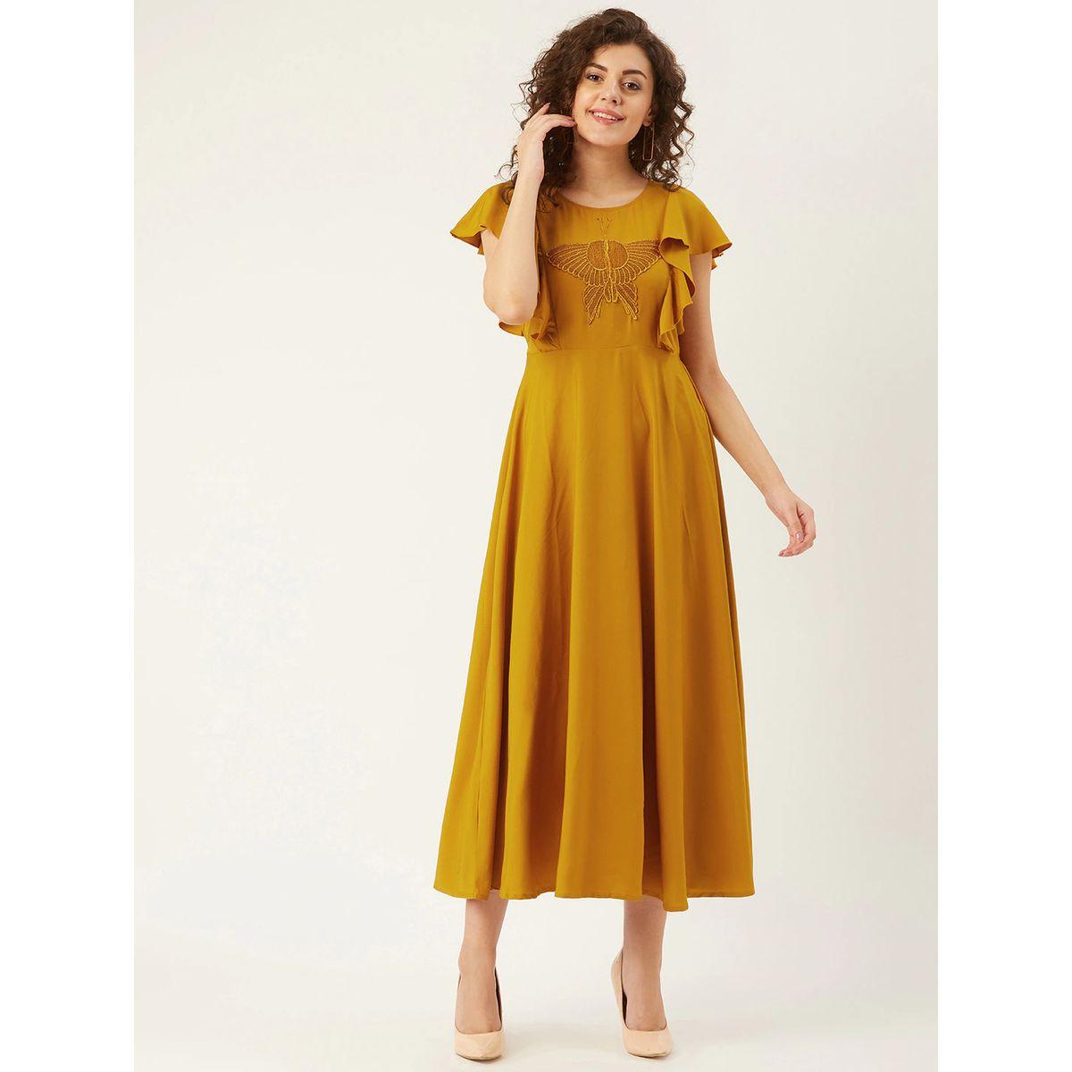 فستان ميدي بتفاصيل شبكية واكمام بكشكش يو آند إف × ستايلي-women-clothing-dresses-image-1