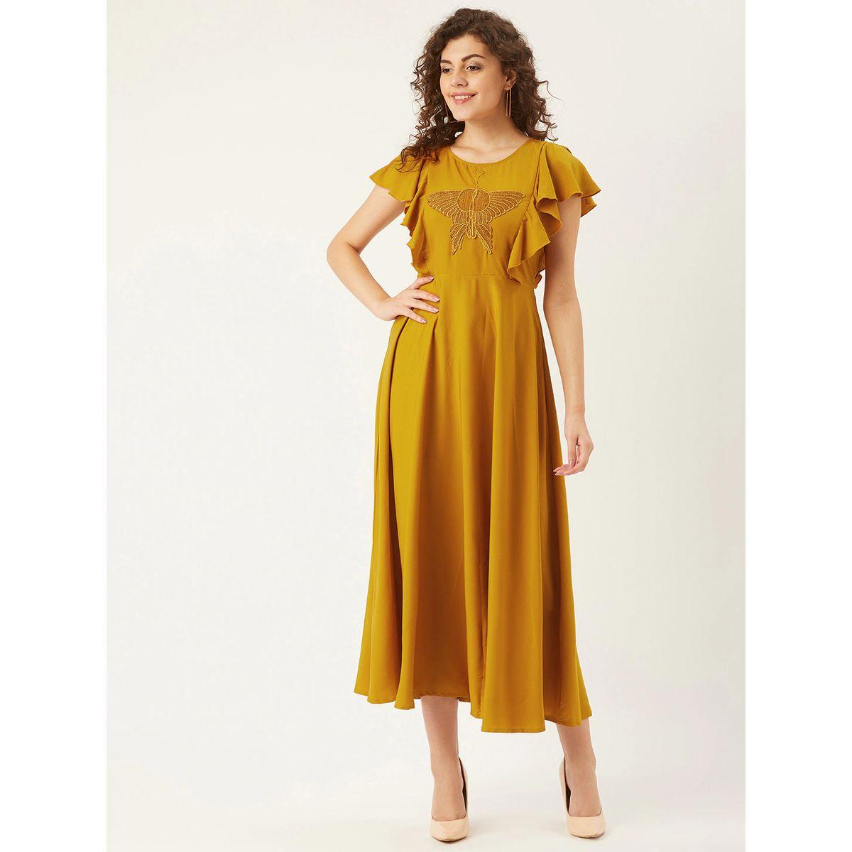 U&F X Styli  Embroidery Detail A-Line Midi Dress with Frill Sleeves-women-clothing-dresses-image-2