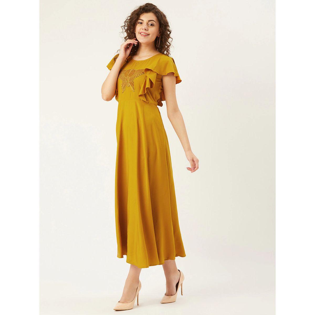 فستان ميدي بتفاصيل شبكية واكمام بكشكش يو آند إف × ستايلي-women-clothing-dresses-image-3