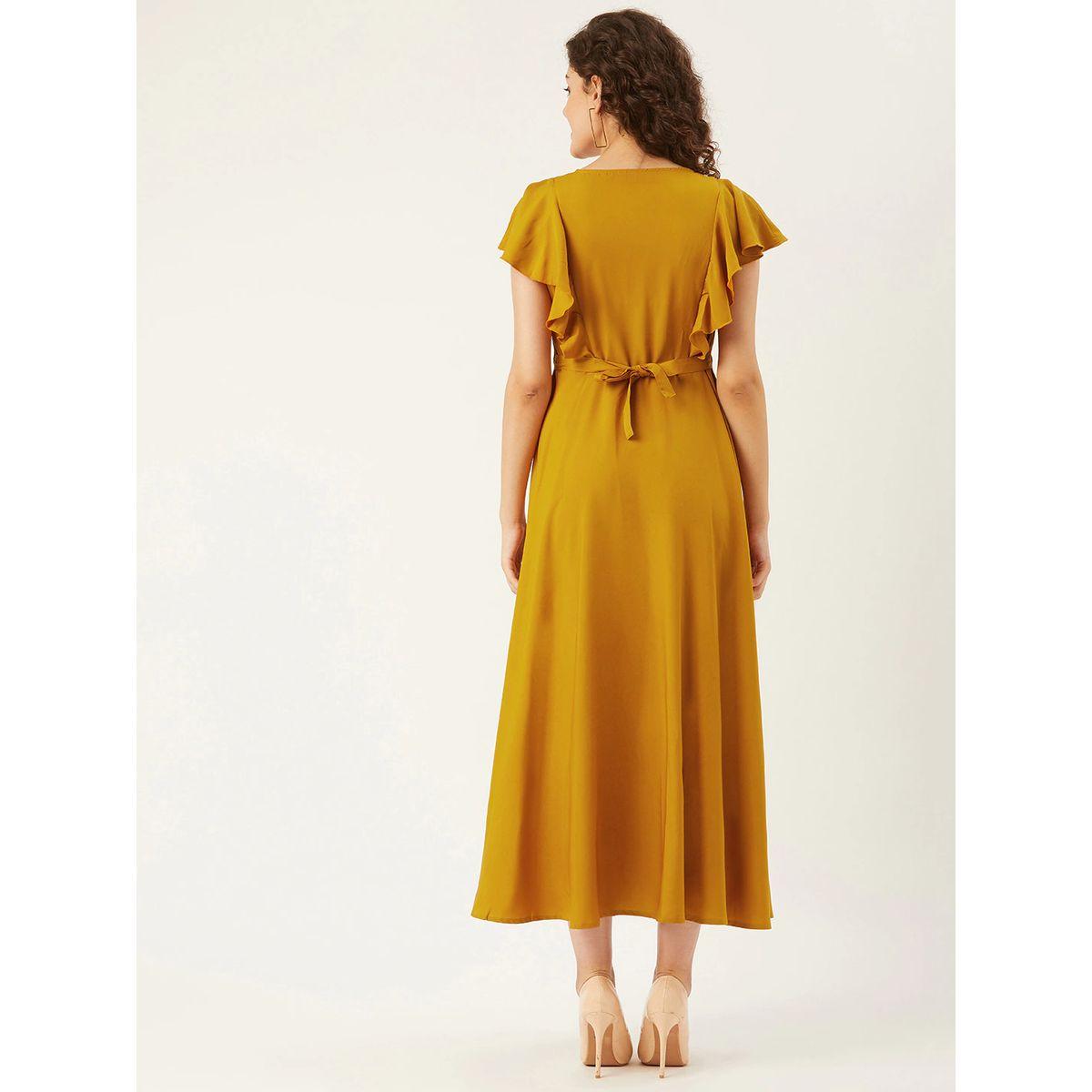 فستان ميدي بتفاصيل شبكية واكمام بكشكش يو آند إف × ستايلي-women-clothing-dresses-image-4