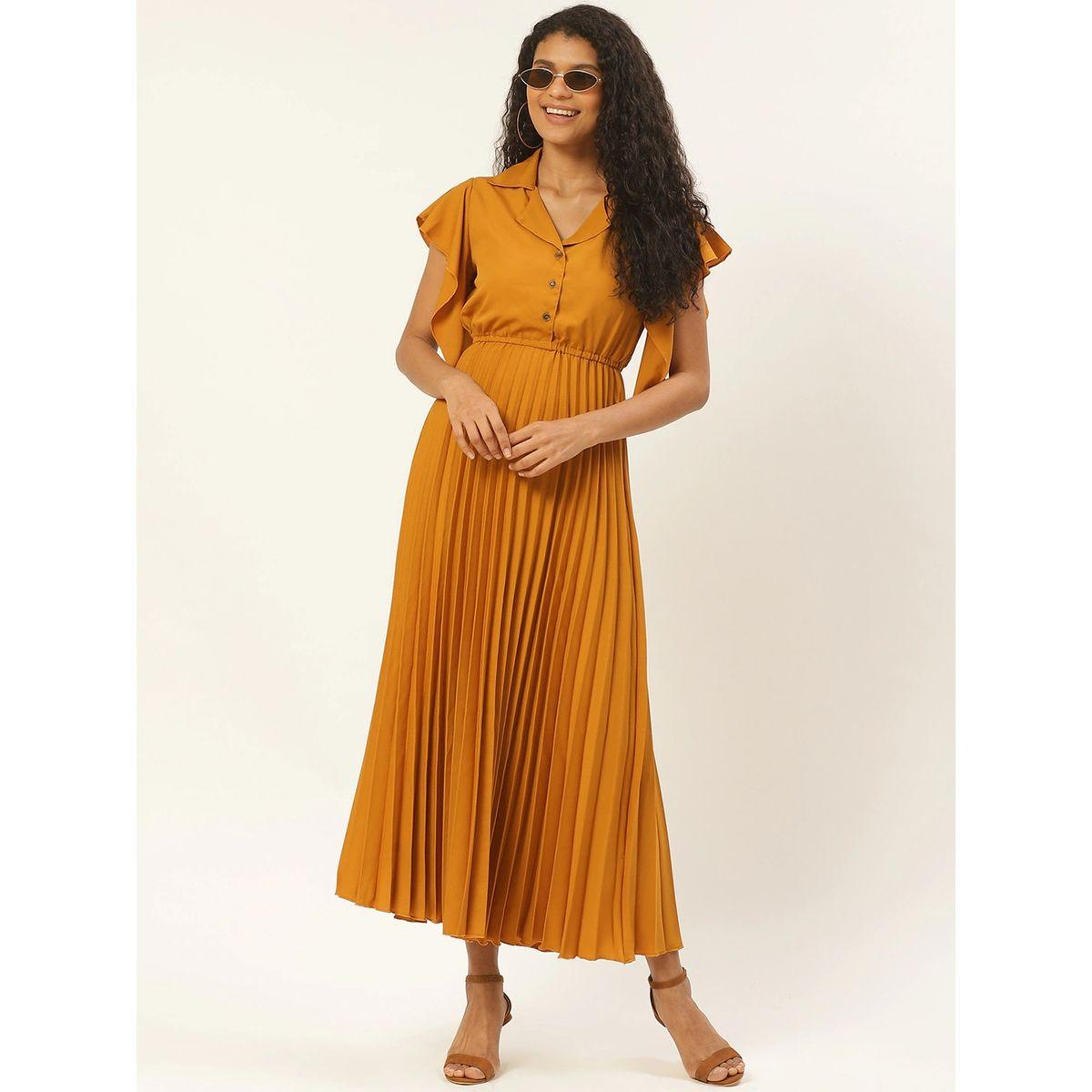 فستان طويل بكسرات واكمام بكشكش يو آند إف × ستايلي-women-clothing-dresses-image-1
