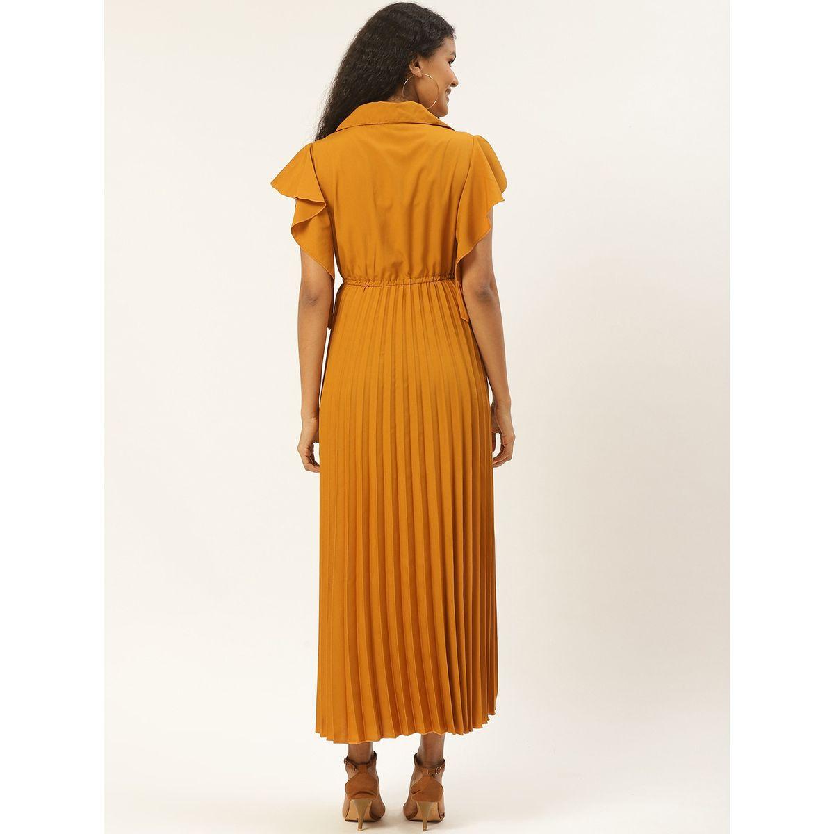 فستان طويل بكسرات واكمام بكشكش يو آند إف × ستايلي-women-clothing-dresses-image-2