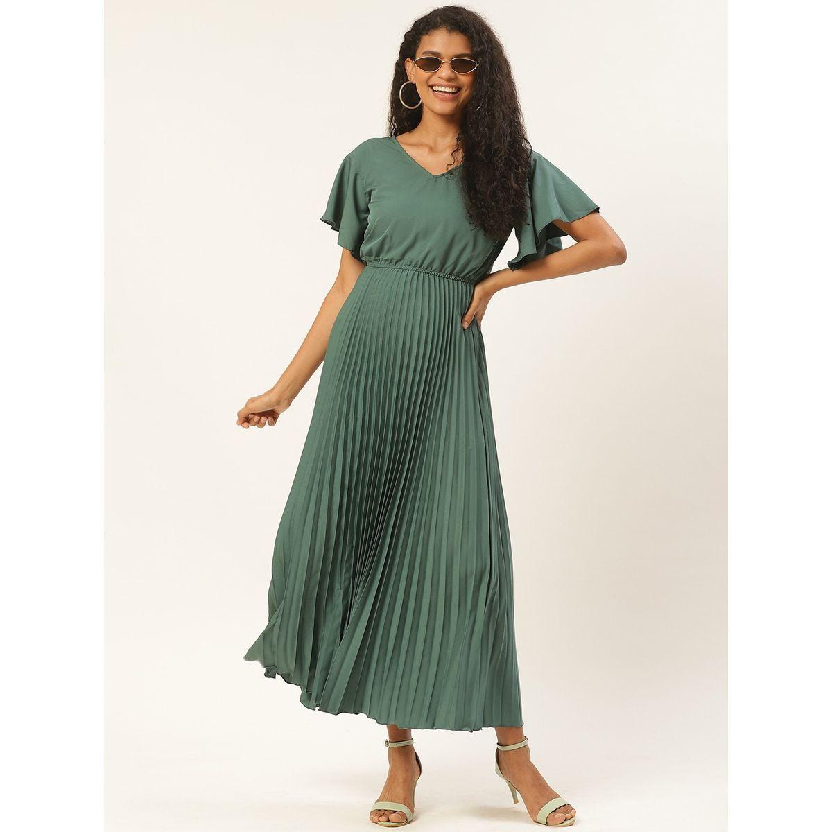 U&F X Styli  Pleated A-Line Maxi Dress with Frill Sleeves-women-clothing-dresses-image-1