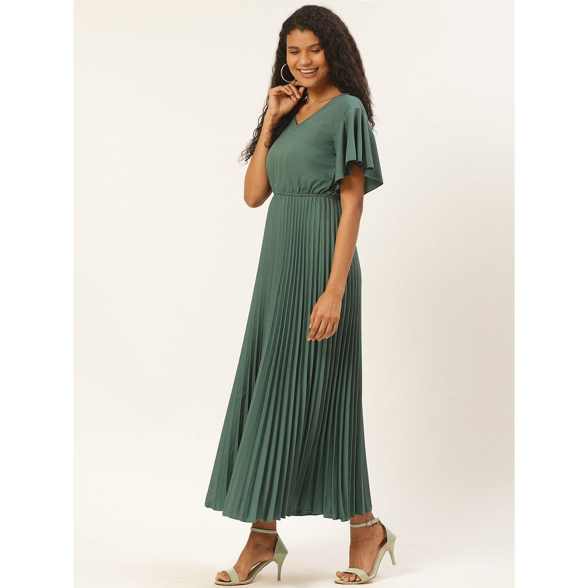 U&F X Styli  Pleated A-Line Maxi Dress with Frill Sleeves-women-clothing-dresses-image-2