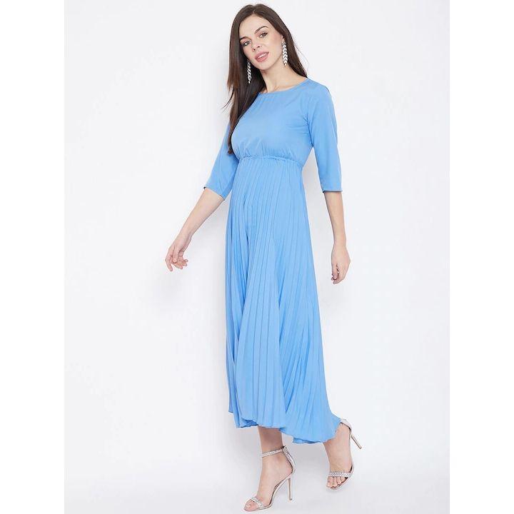 U&F X Styli  Pleated A-Line Maxi Dress with 3/4 Sleeves-women-clothing-dresses-image-1