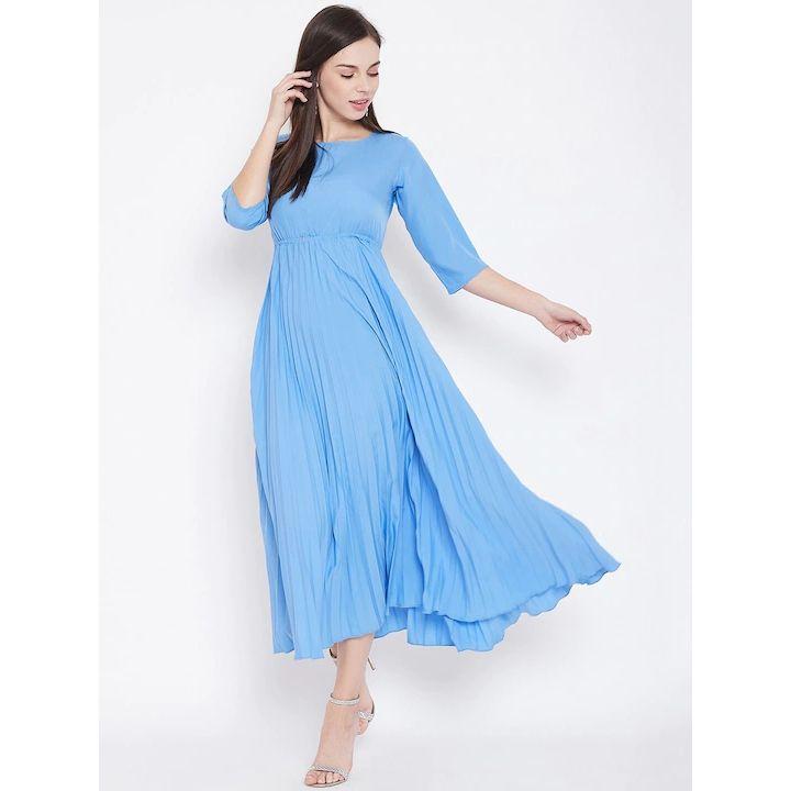 U&F X Styli  Pleated A-Line Maxi Dress with 3/4 Sleeves-women-clothing-dresses-image-2