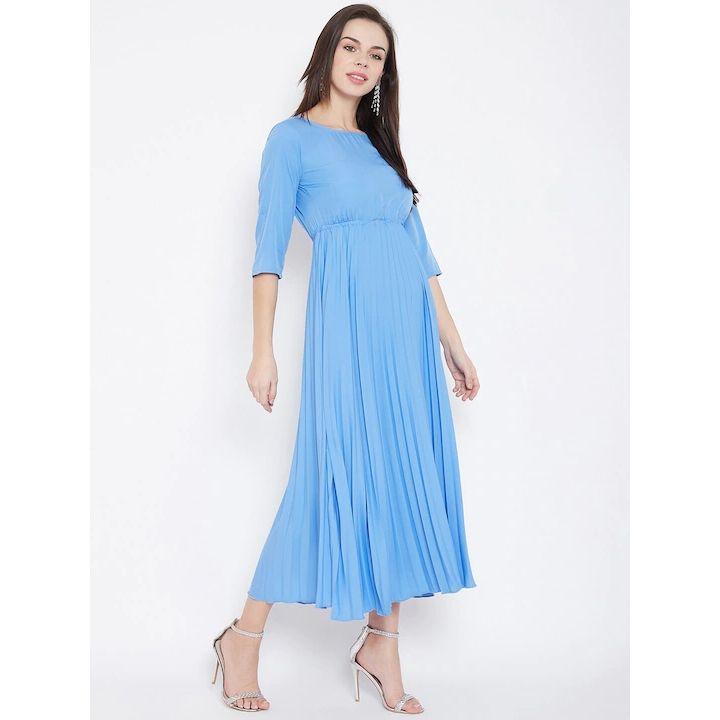 فستان سادة طويل بكسرات وحافة واسعة يو آند إف × ستايلي-women-clothing-dresses-image-4