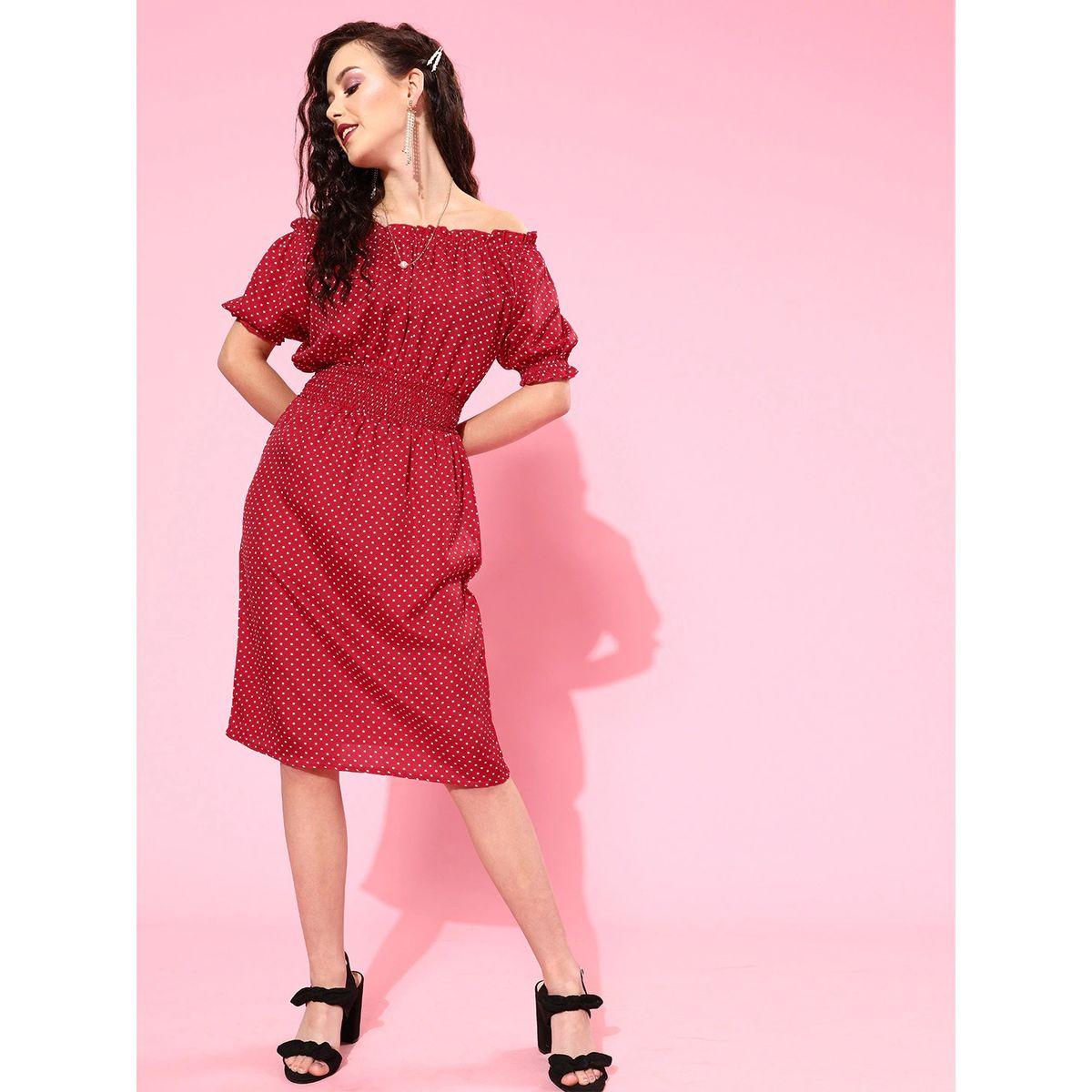 U&F X Styli  Off Shoulder Neck Polka Dot Print Midi Dress-women-clothing-dresses-image-1