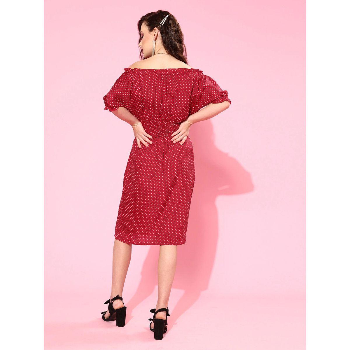 U&F X Styli  Off Shoulder Neck Polka Dot Print Midi Dress-women-clothing-dresses-image-2