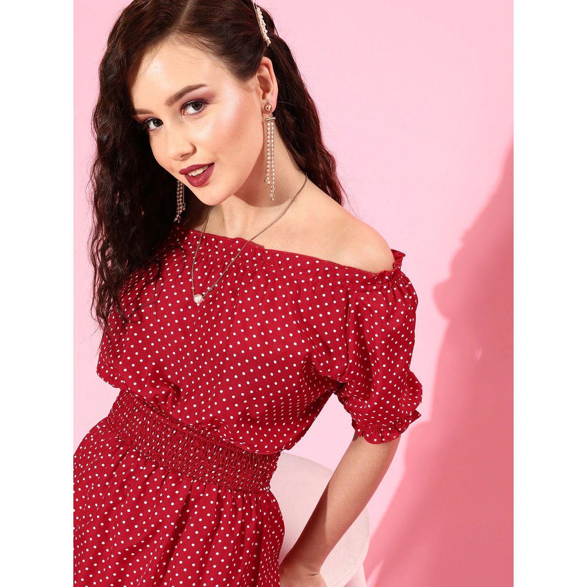 U&F X Styli  Off Shoulder Neck Polka Dot Print Midi Dress-women-clothing-dresses-image-4
