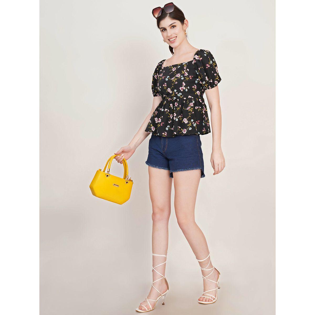 بلوزة بيبلوم مطبعة بزهور مع ياقة واسعة يو آند إف × ستايلي-women-clothing-shirtsandblouses-blouses-image-2