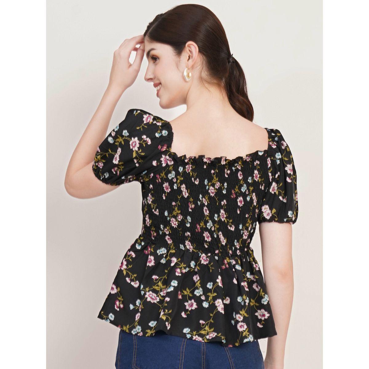 بلوزة بيبلوم مطبعة بزهور مع ياقة واسعة يو آند إف × ستايلي-women-clothing-shirtsandblouses-blouses-image-3