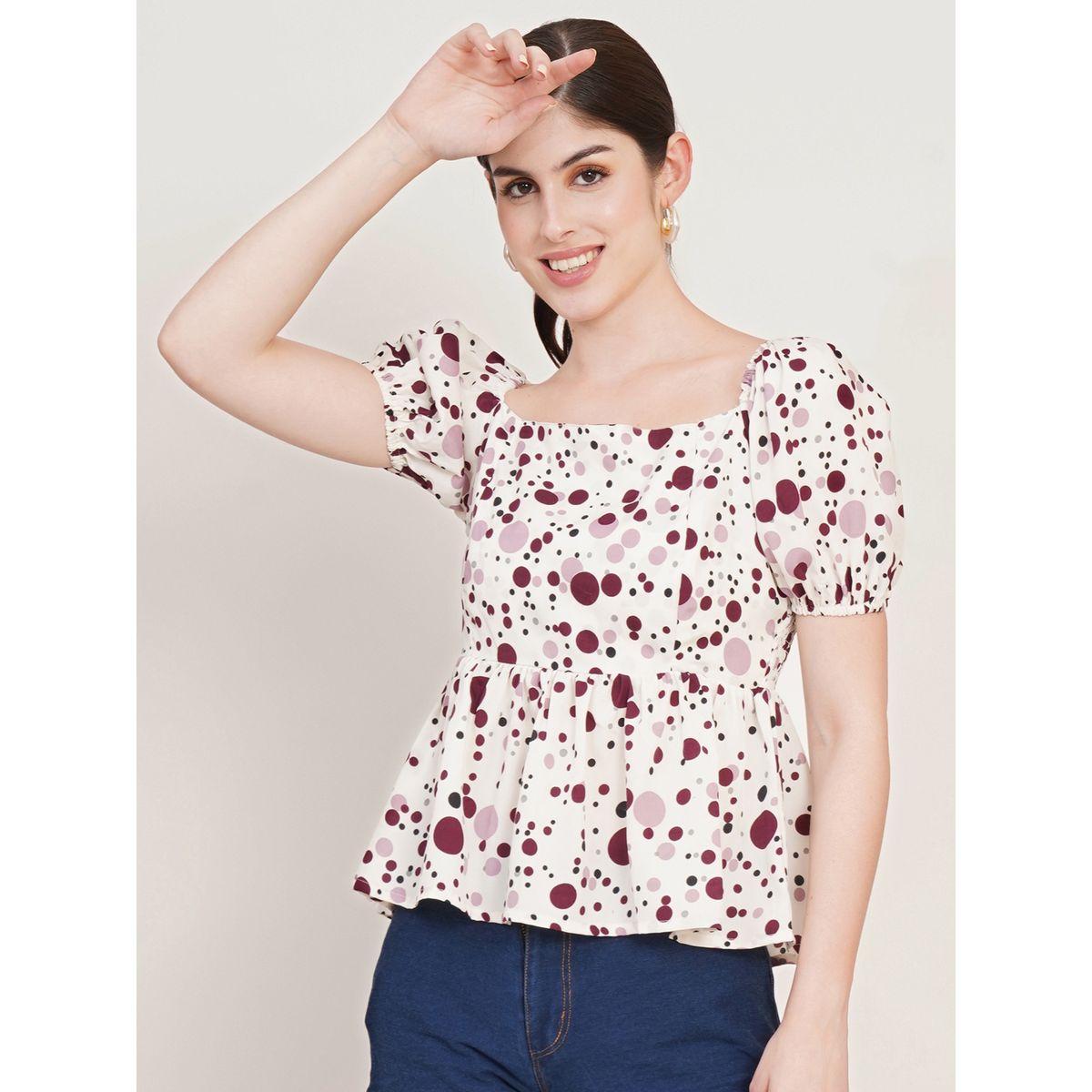 U&F X Styli  All Over Spot Print Square Neck Peplum Top-women-clothing-shirtsandblouses-blouses-image-1