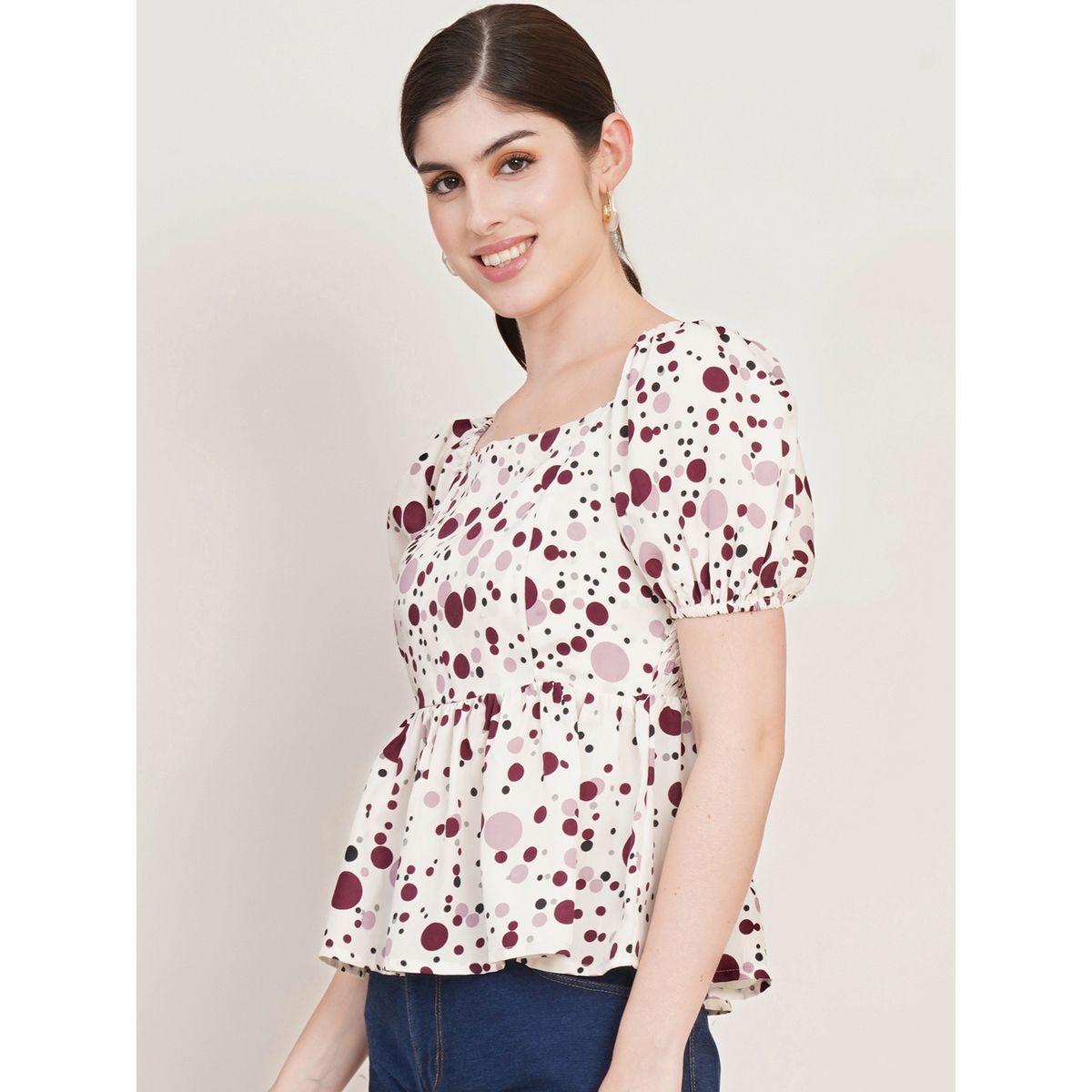 U&F X Styli  All Over Spot Print Square Neck Peplum Top-women-clothing-shirtsandblouses-blouses-image-2