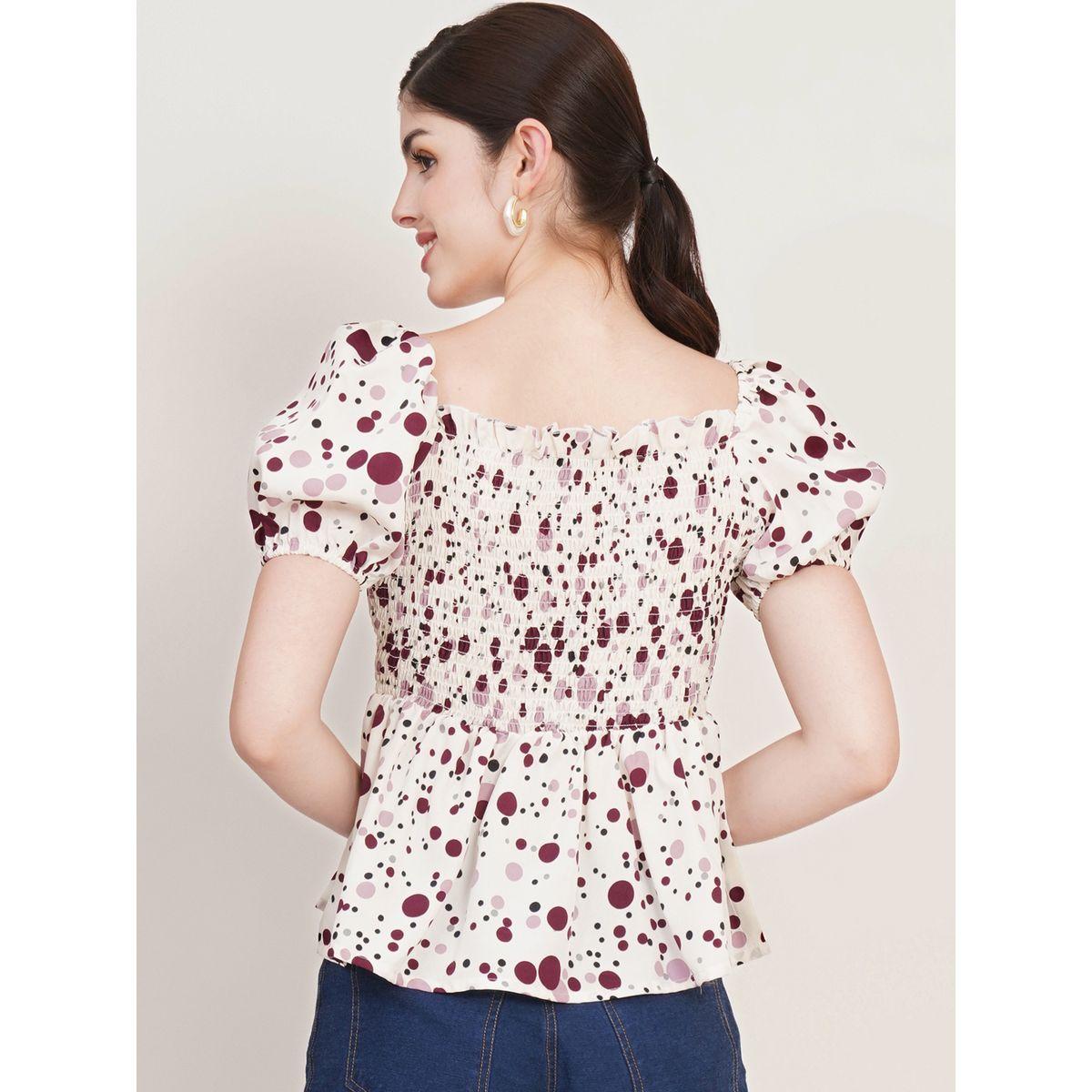 U&F X Styli  All Over Spot Print Square Neck Peplum Top-women-clothing-shirtsandblouses-blouses-image-4