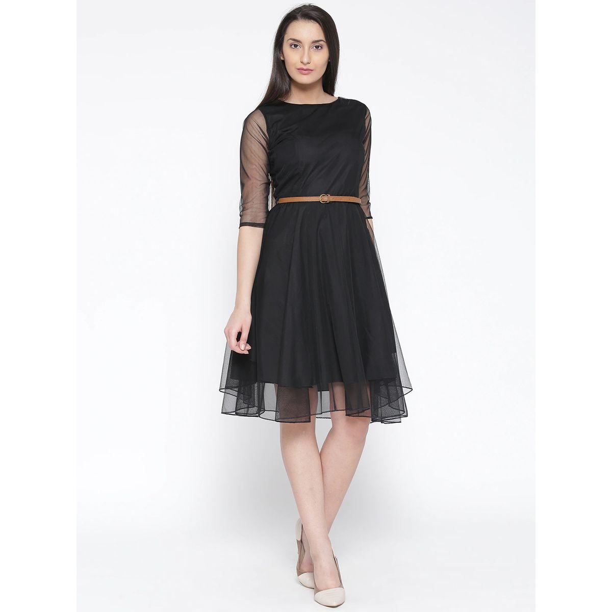 U&F X Styli  Self Design Knee Length A-Line Dress-women-clothing-dresses-image-1