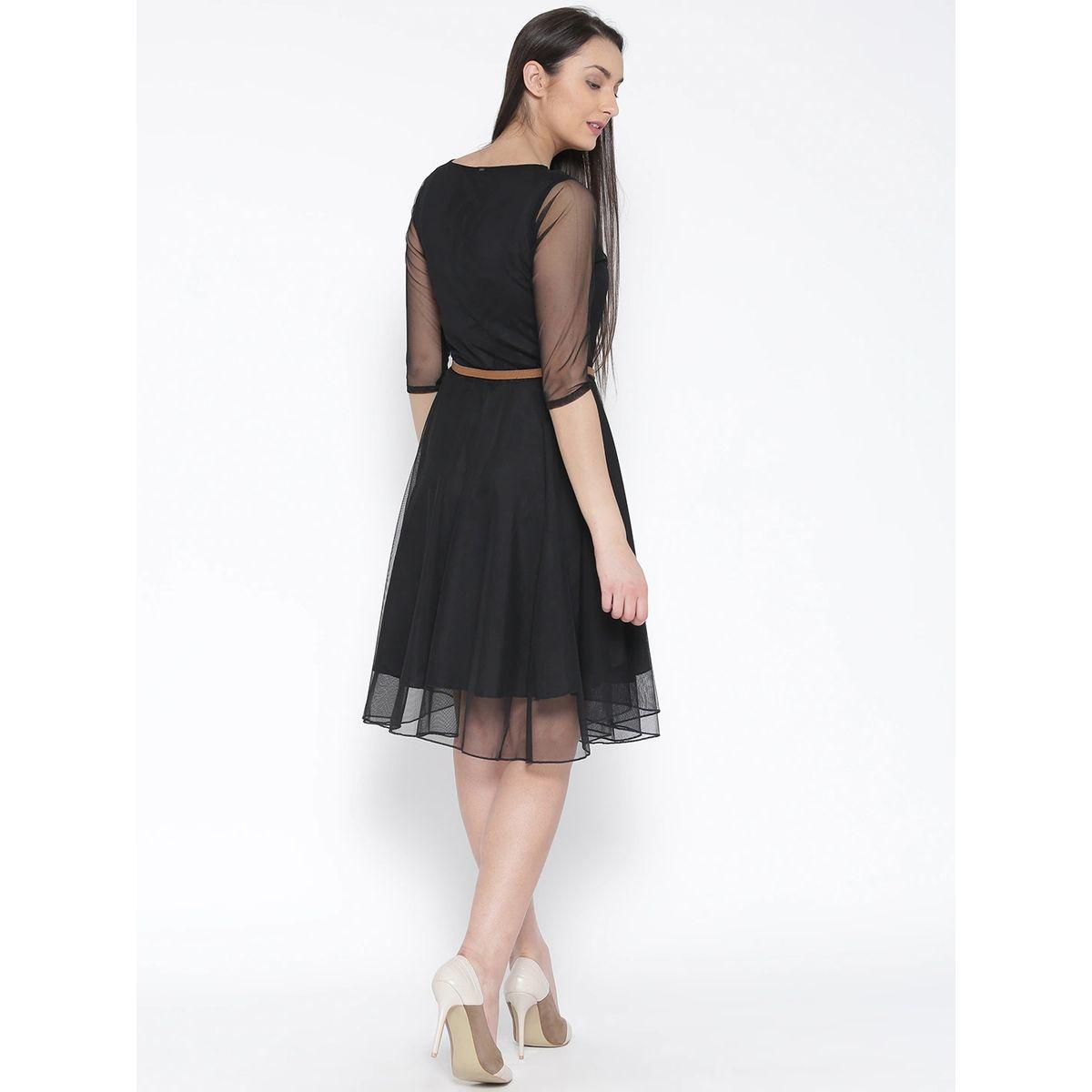 U&F X Styli  Self Design Knee Length A-Line Dress-women-clothing-dresses-image-2