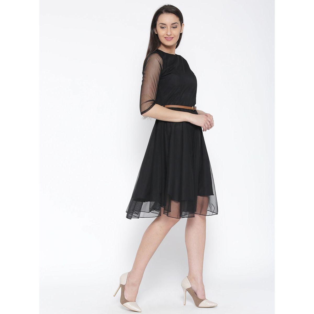 U&F X Styli  Self Design Knee Length A-Line Dress-women-clothing-dresses-image-3