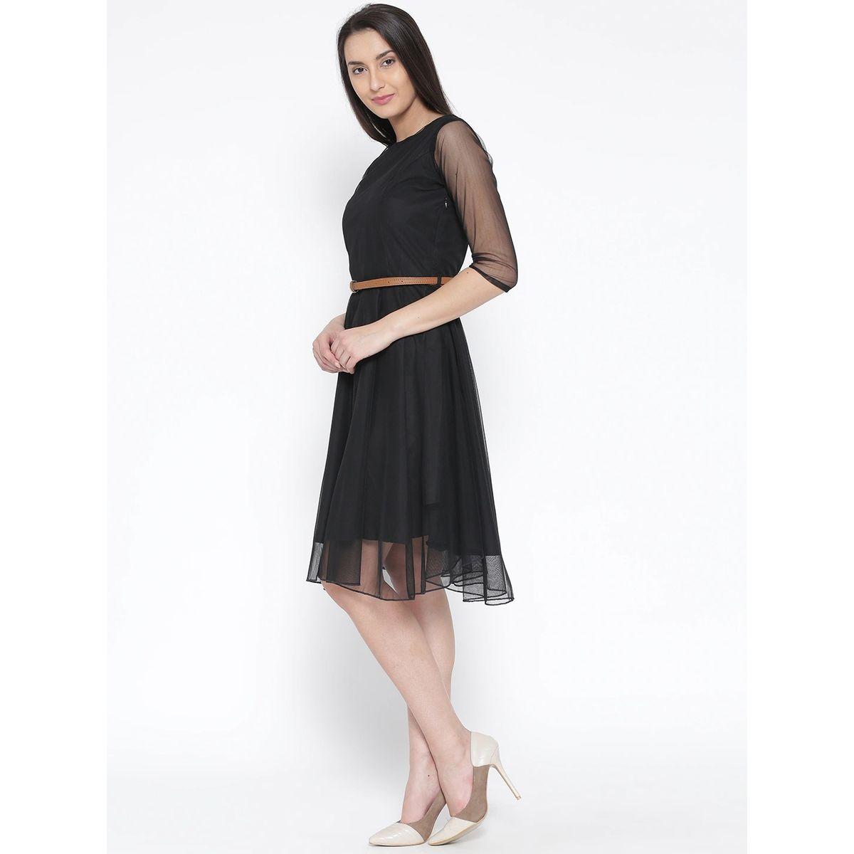 U&F X Styli  Self Design Knee Length A-Line Dress-women-clothing-dresses-image-4